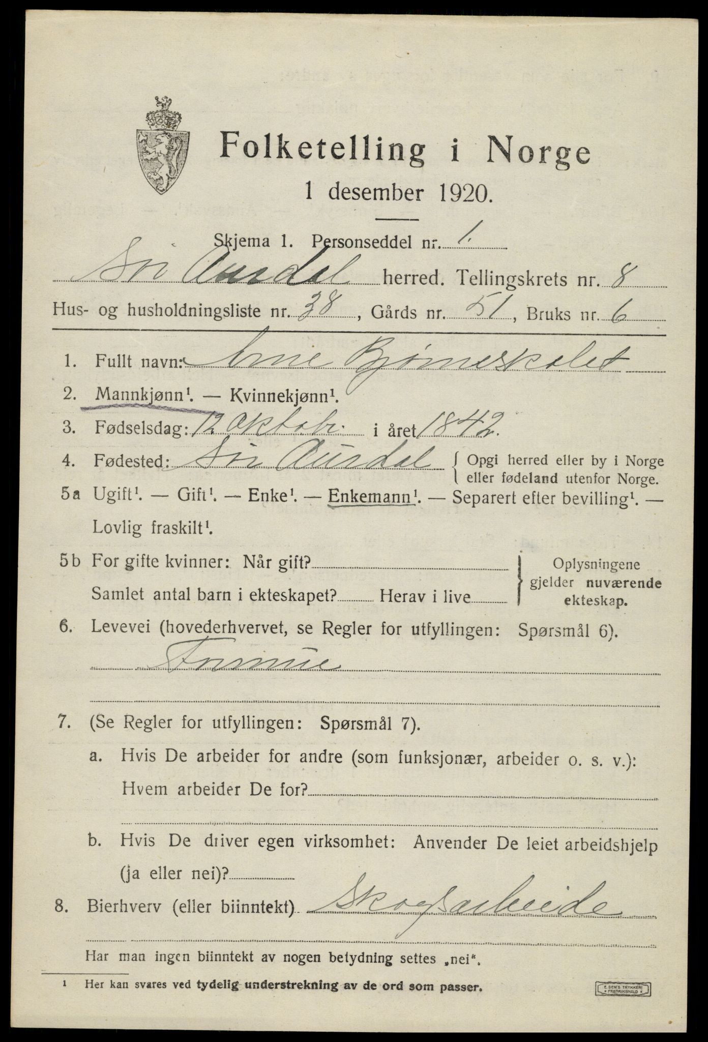 SAH, 1920 census for Sør-Aurdal, 1920, p. 5207