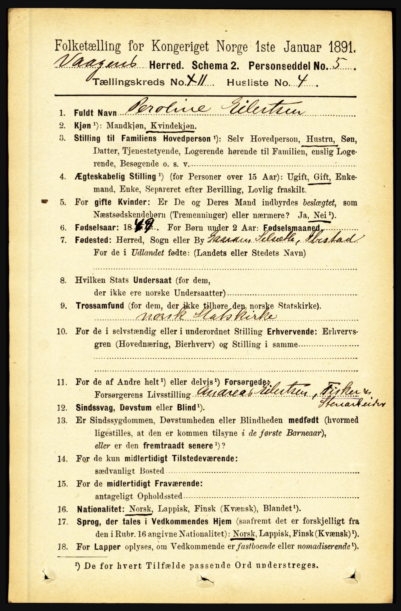 RA, 1891 census for 1865 Vågan, 1891, p. 2917