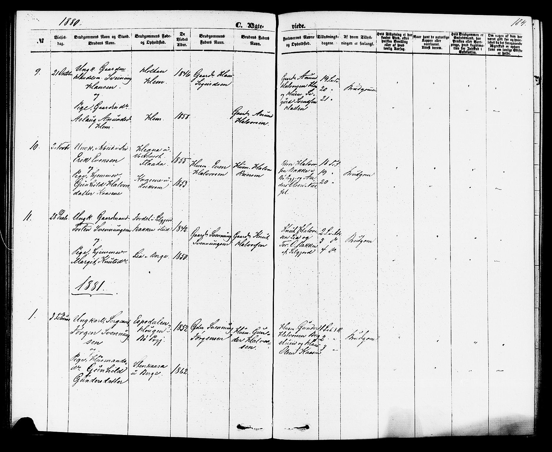Sauherad kirkebøker, SAKO/A-298/F/Fa/L0008: Parish register (official) no. I 8, 1873-1886, p. 184