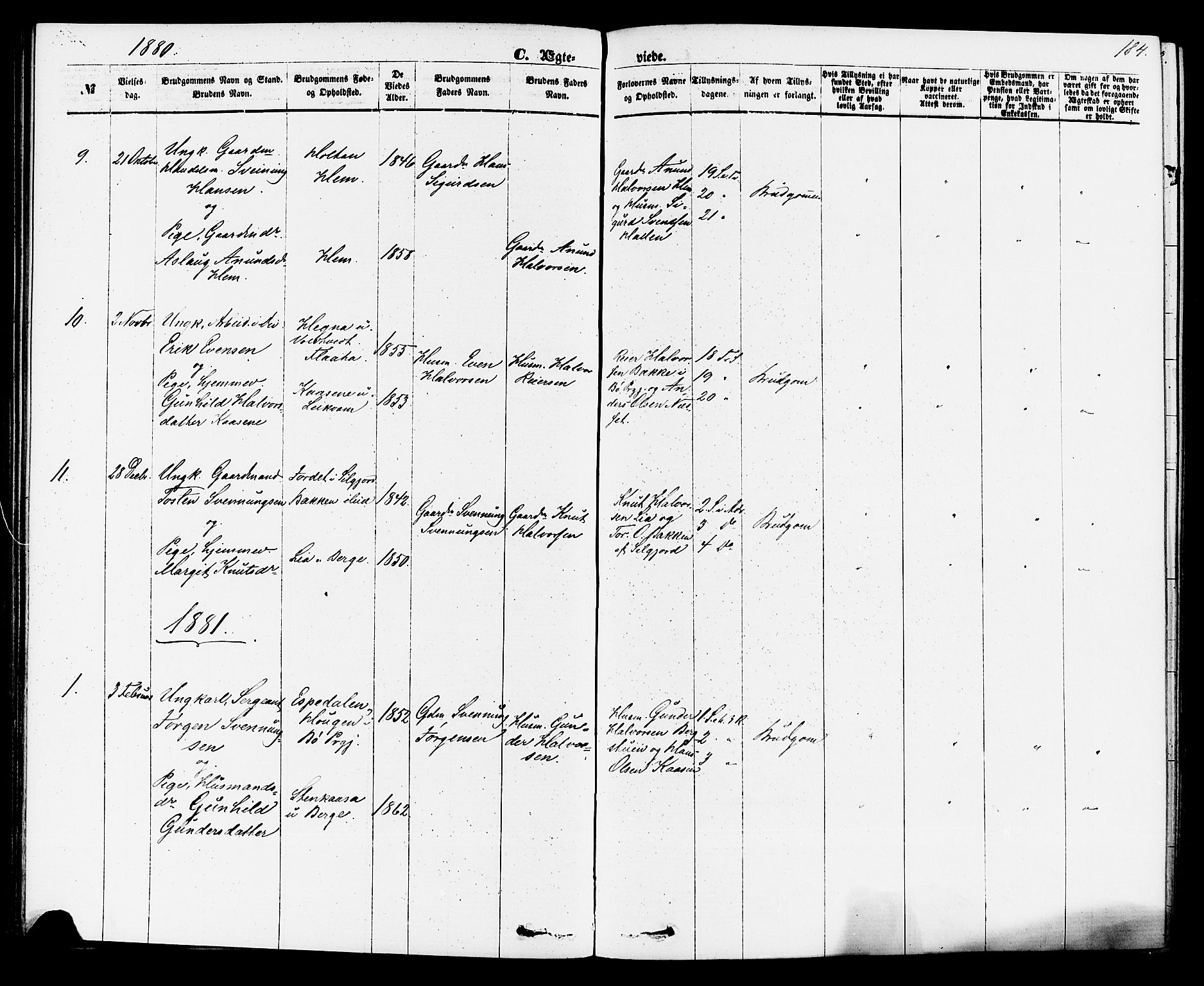 Sauherad kirkebøker, AV/SAKO-A-298/F/Fa/L0008: Parish register (official) no. I 8, 1873-1886, p. 184