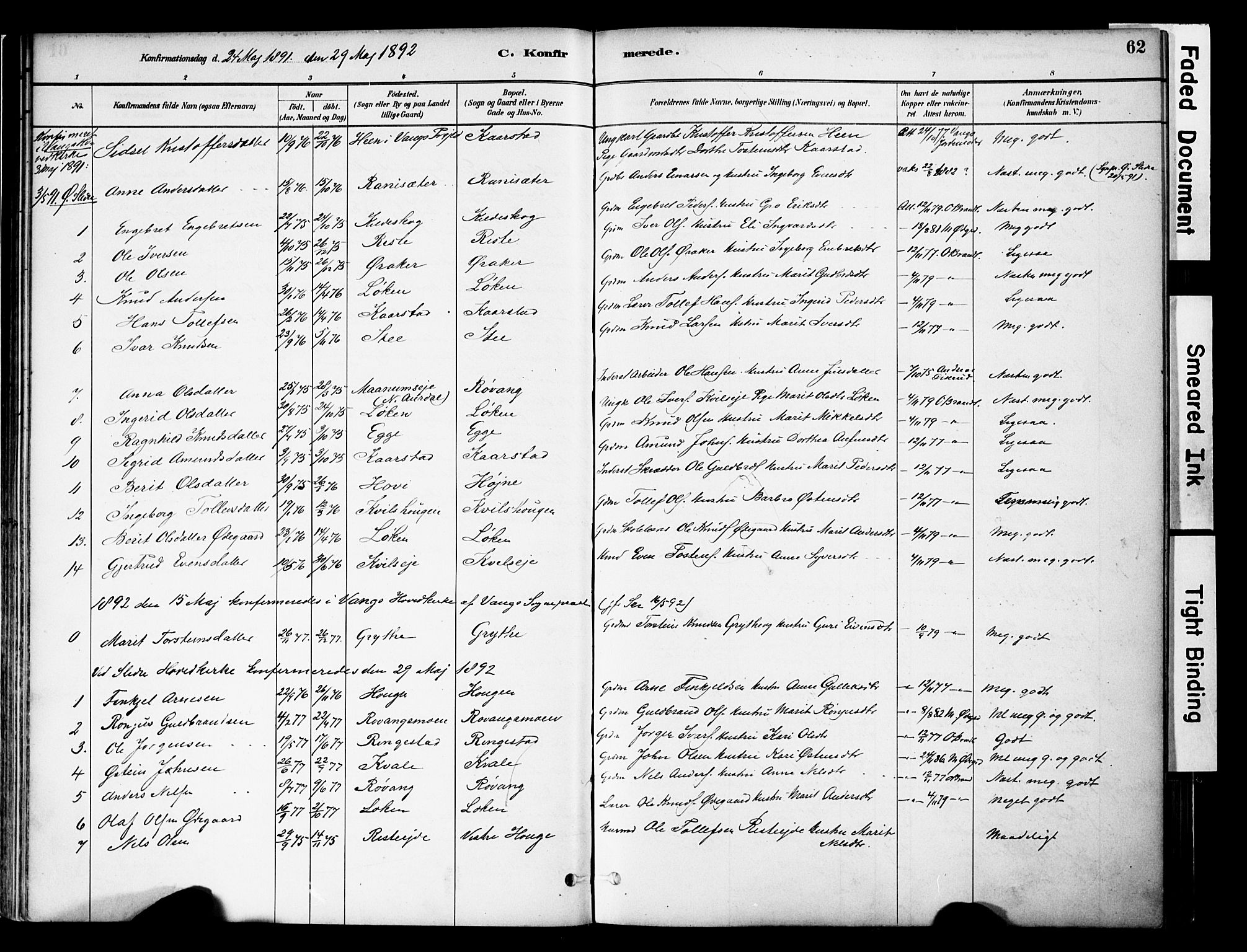 Vestre Slidre prestekontor, SAH/PREST-136/H/Ha/Haa/L0005: Parish register (official) no. 5, 1881-1912, p. 62