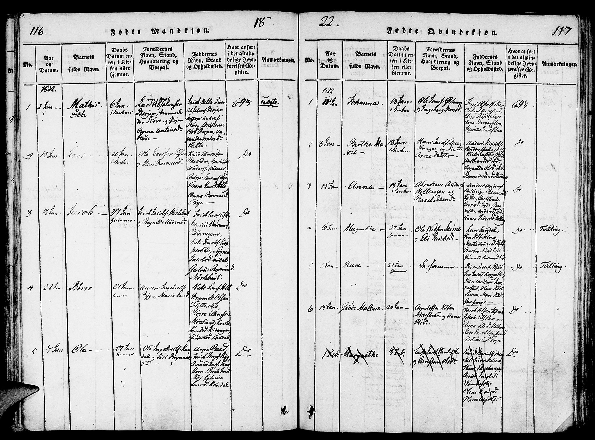 Gloppen sokneprestembete, AV/SAB-A-80101/H/Haa/Haaa/L0006: Parish register (official) no. A 6, 1816-1826, p. 116-117