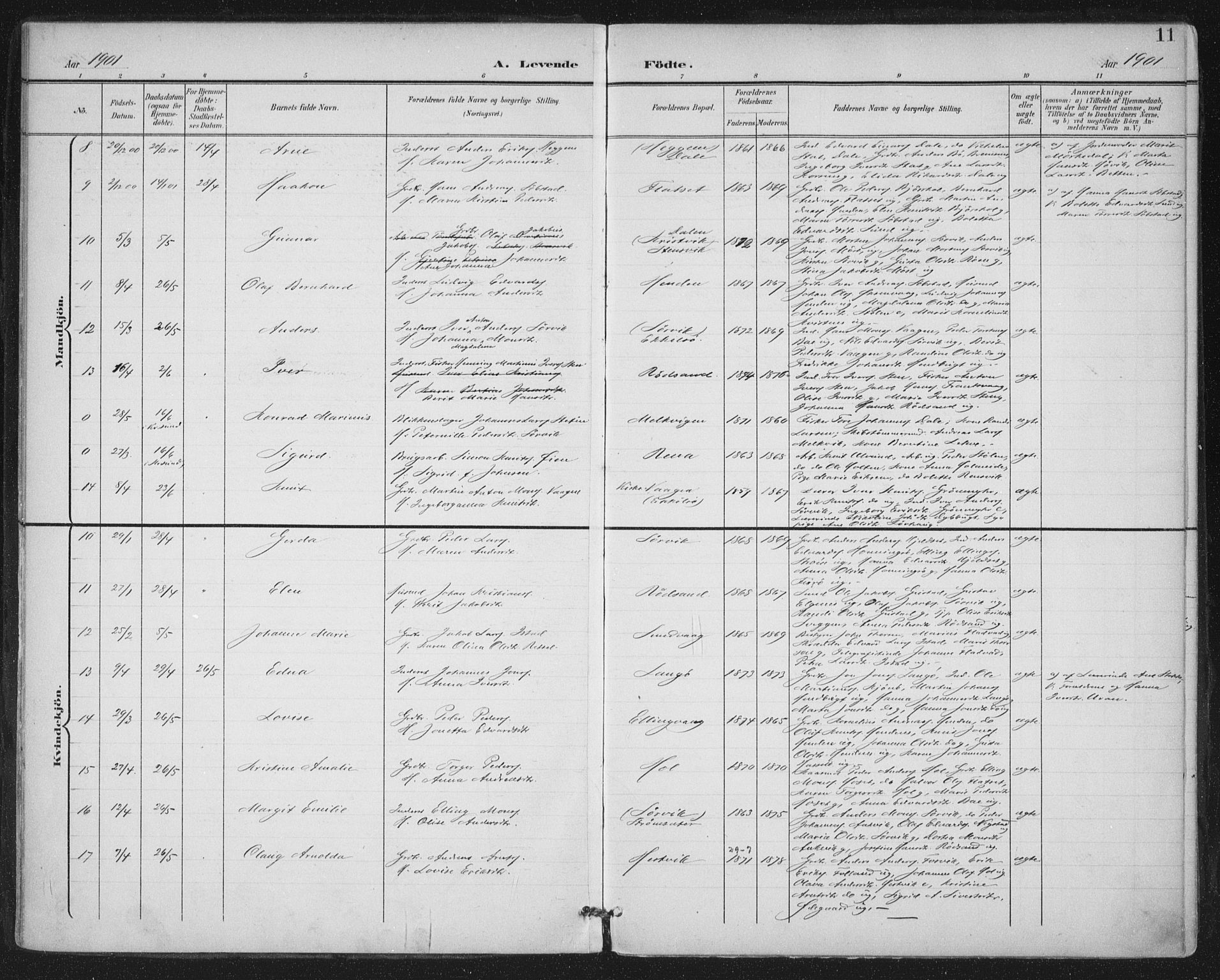 Ministerialprotokoller, klokkerbøker og fødselsregistre - Møre og Romsdal, AV/SAT-A-1454/569/L0820: Parish register (official) no. 569A06, 1900-1911, p. 11