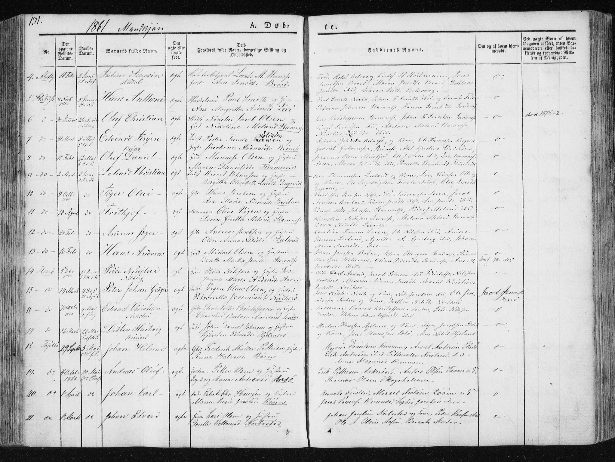 Ministerialprotokoller, klokkerbøker og fødselsregistre - Nordland, AV/SAT-A-1459/830/L0446: Parish register (official) no. 830A10, 1831-1865, p. 131