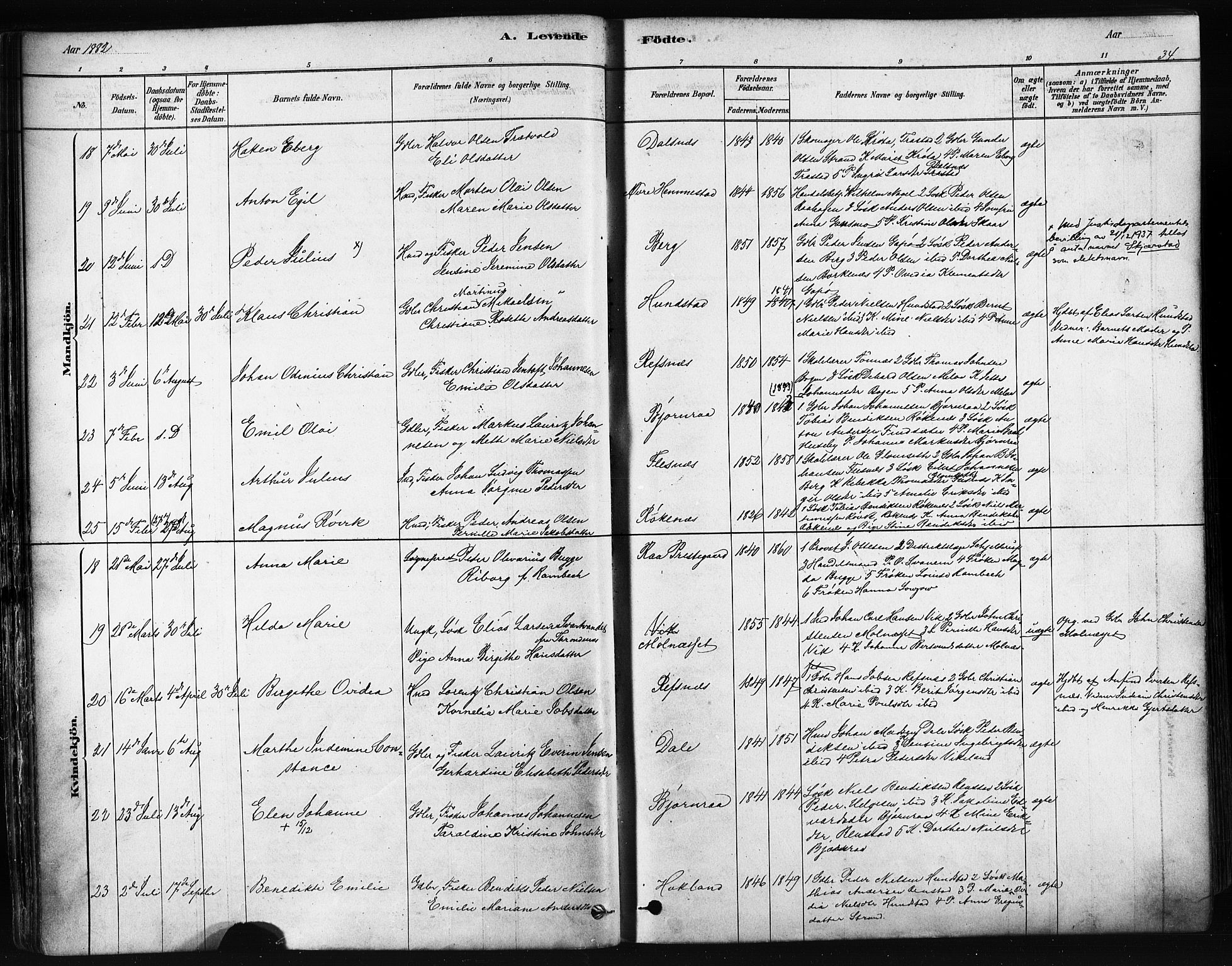 Kvæfjord sokneprestkontor, SATØ/S-1323/G/Ga/Gaa/L0005kirke: Parish register (official) no. 5, 1878-1894, p. 34