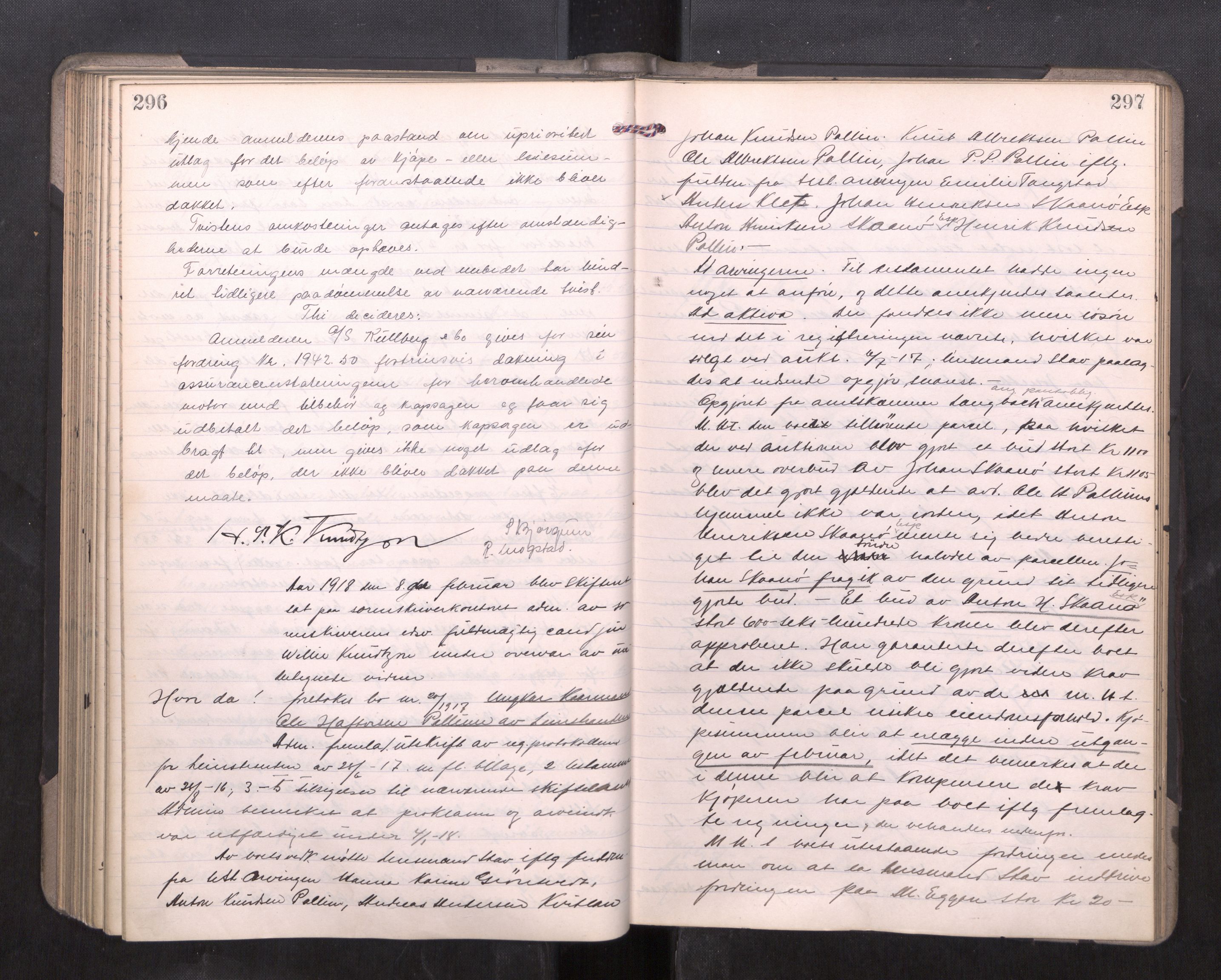 Strinda og Selbu sorenskriveri, AV/SAT-A-0015/3/3B/L0012: Skifteforhandlingsprot. 12, 1915-1919, p. 296-297