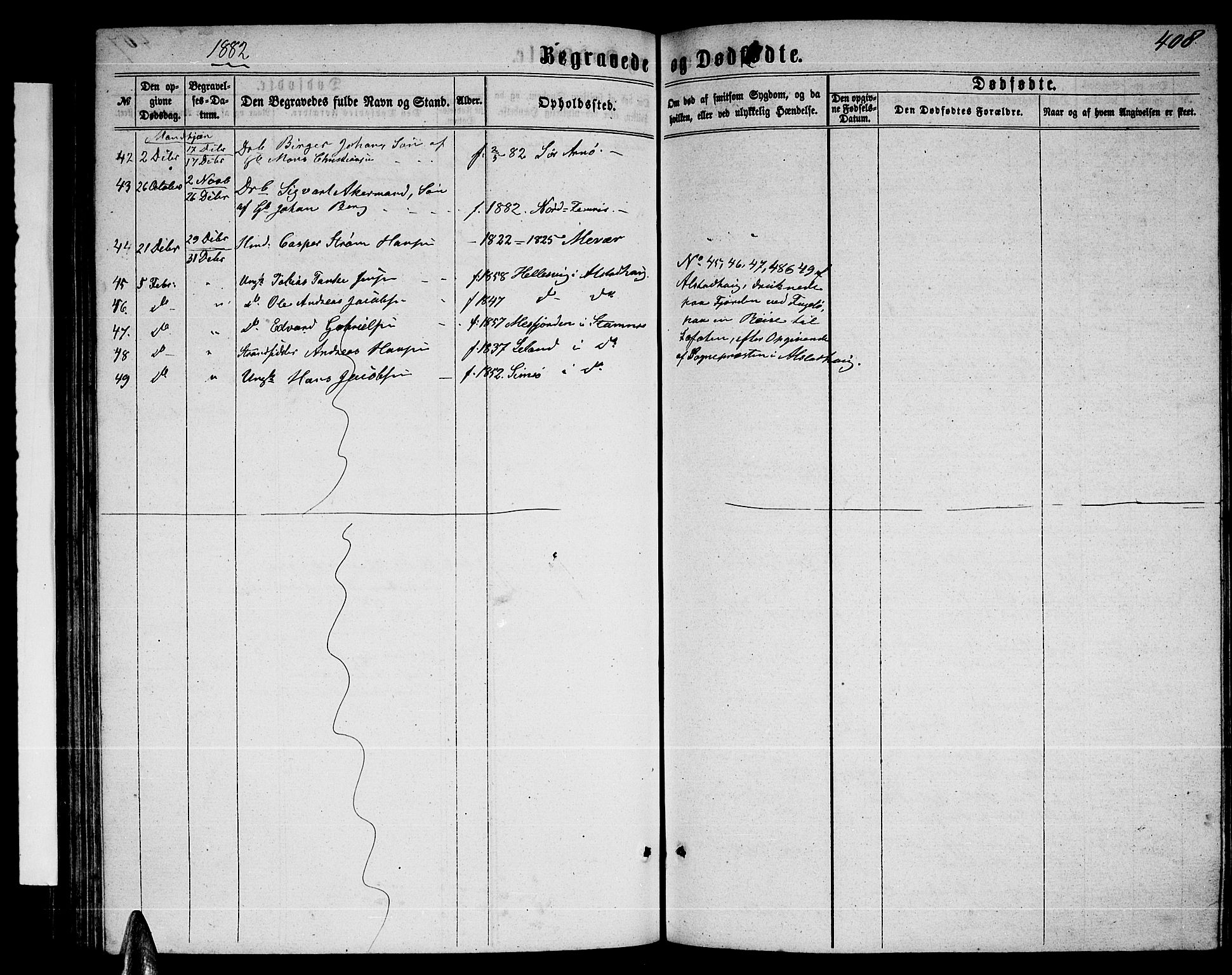 Ministerialprotokoller, klokkerbøker og fødselsregistre - Nordland, AV/SAT-A-1459/805/L0107: Parish register (copy) no. 805C03, 1862-1885, p. 408