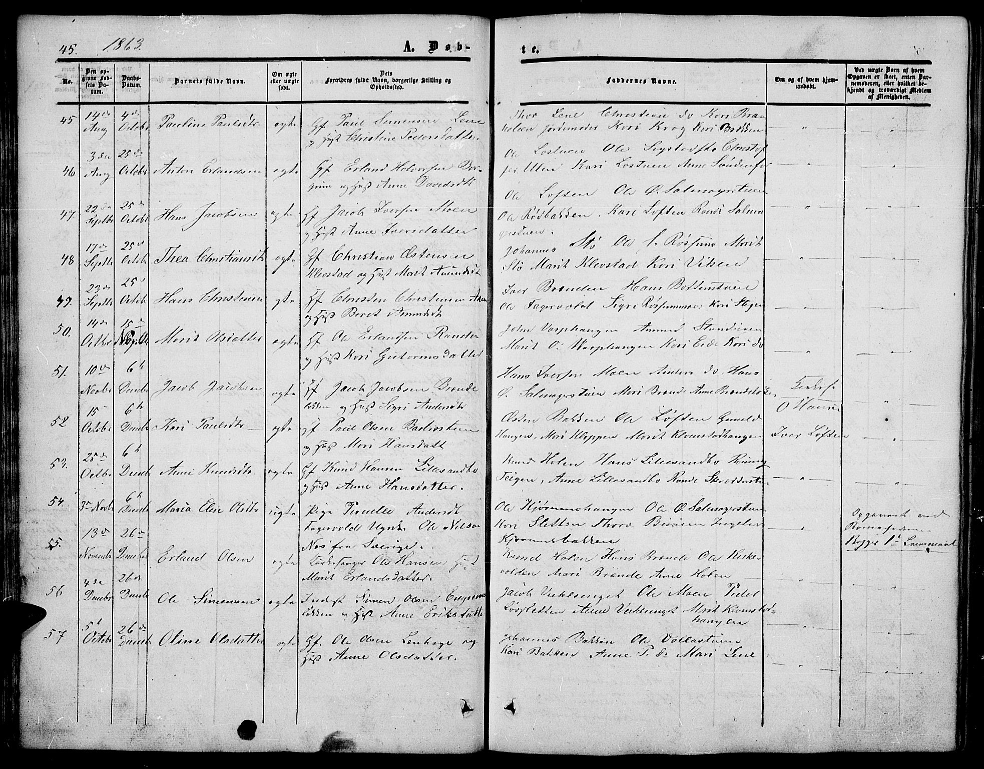 Nord-Fron prestekontor, SAH/PREST-080/H/Ha/Hab/L0003: Parish register (copy) no. 3, 1851-1886, p. 45