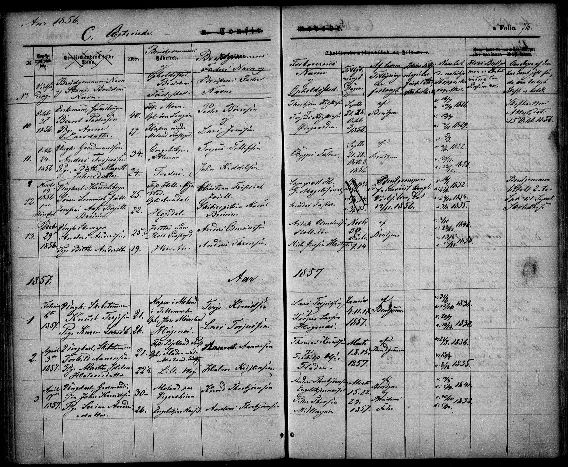 Austre Moland sokneprestkontor, SAK/1111-0001/F/Fa/Faa/L0007: Parish register (official) no. A 7, 1847-1857, p. 76