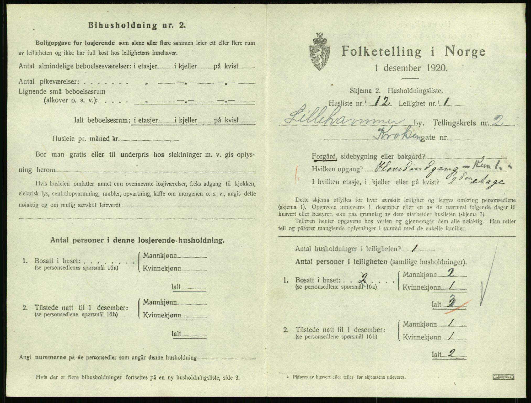SAH, 1920 census for Lillehammer, 1920, p. 1556