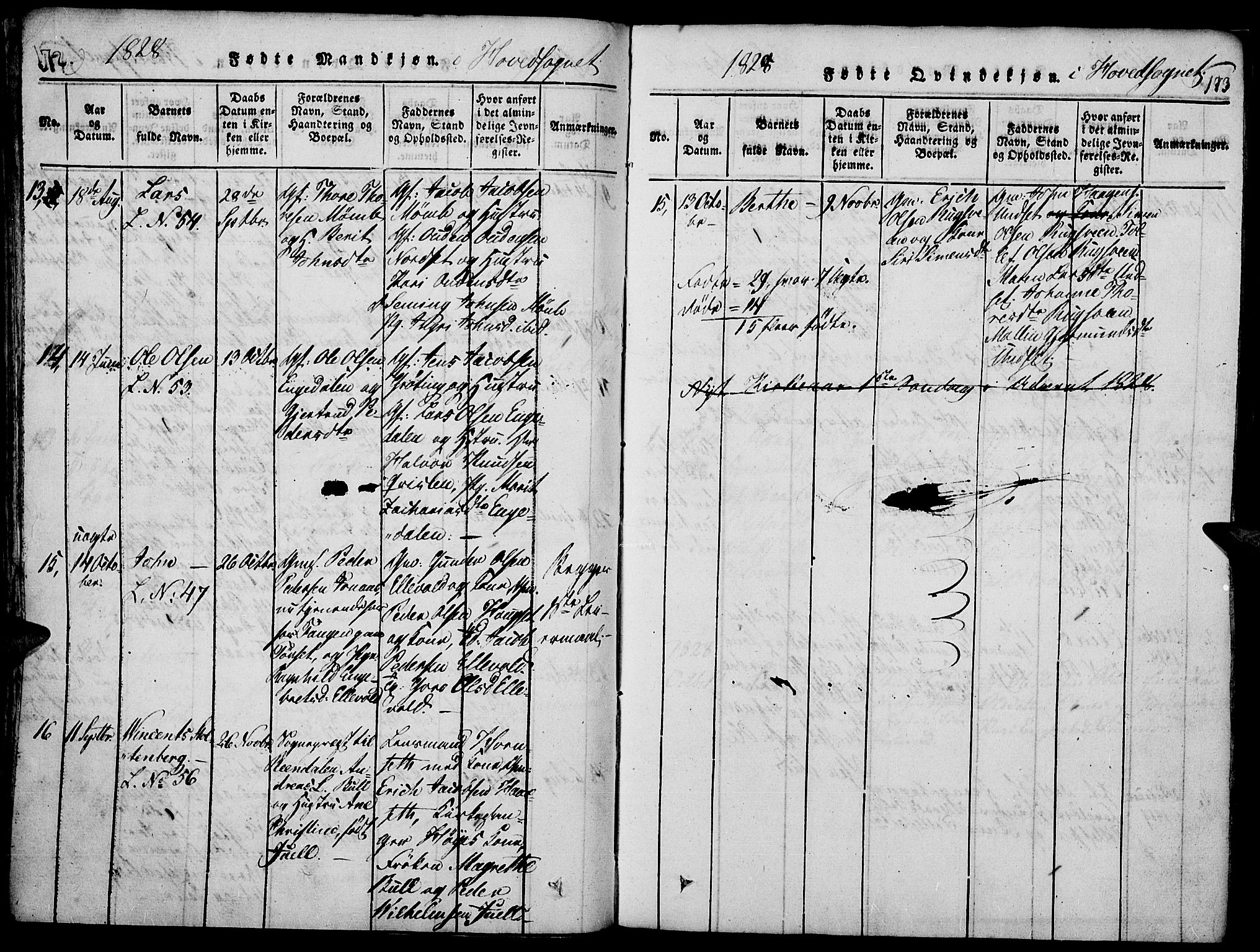 Rendalen prestekontor, AV/SAH-PREST-054/H/Ha/Haa/L0003: Parish register (official) no. 3, 1815-1829, p. 172-173