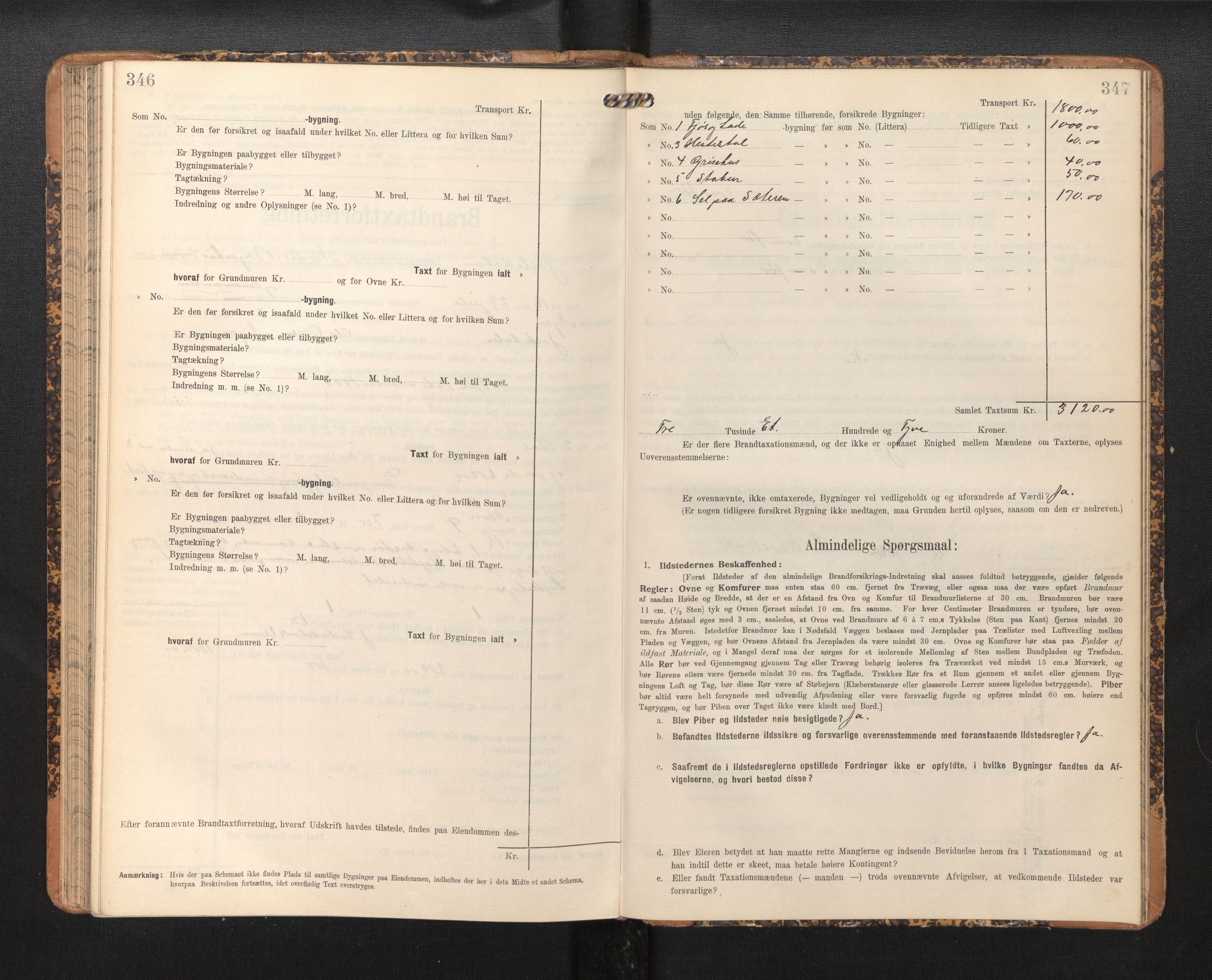 Lensmannen i Jostedal, SAB/A-28601/0012/L0004: Branntakstprotokoll, skjematakst, 1906-1919, p. 346-347