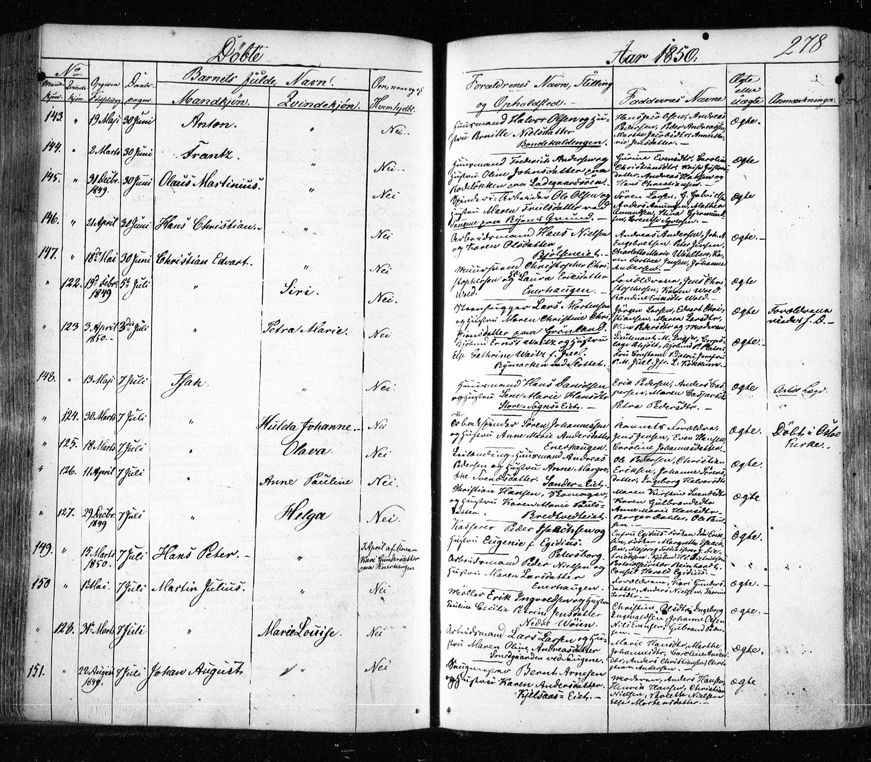 Aker prestekontor kirkebøker, SAO/A-10861/F/L0019: Parish register (official) no. 19, 1842-1852, p. 278