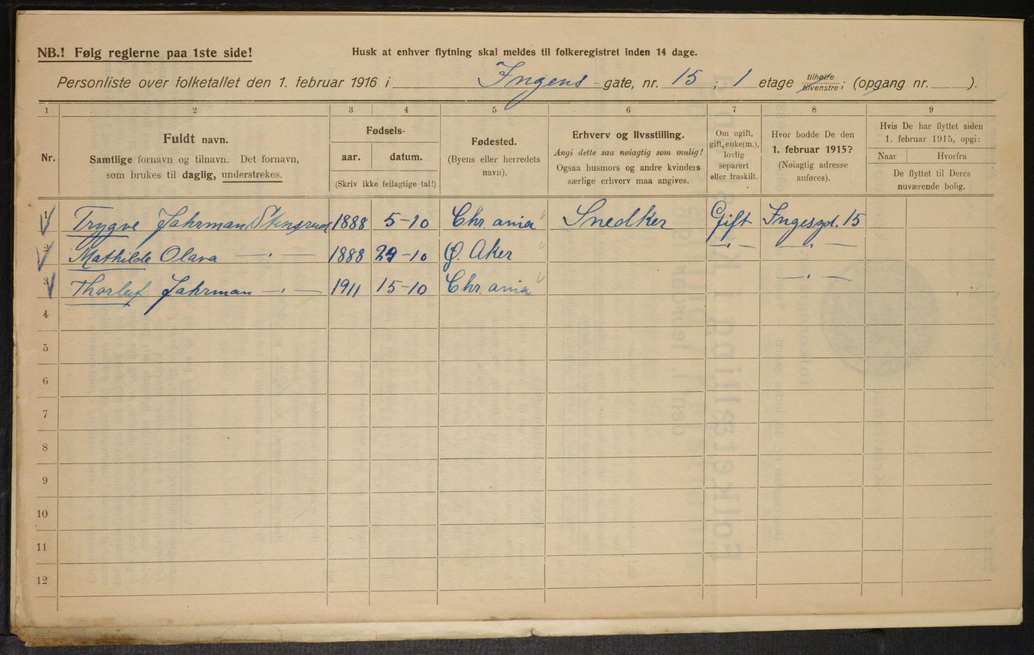 OBA, Municipal Census 1916 for Kristiania, 1916, p. 44926