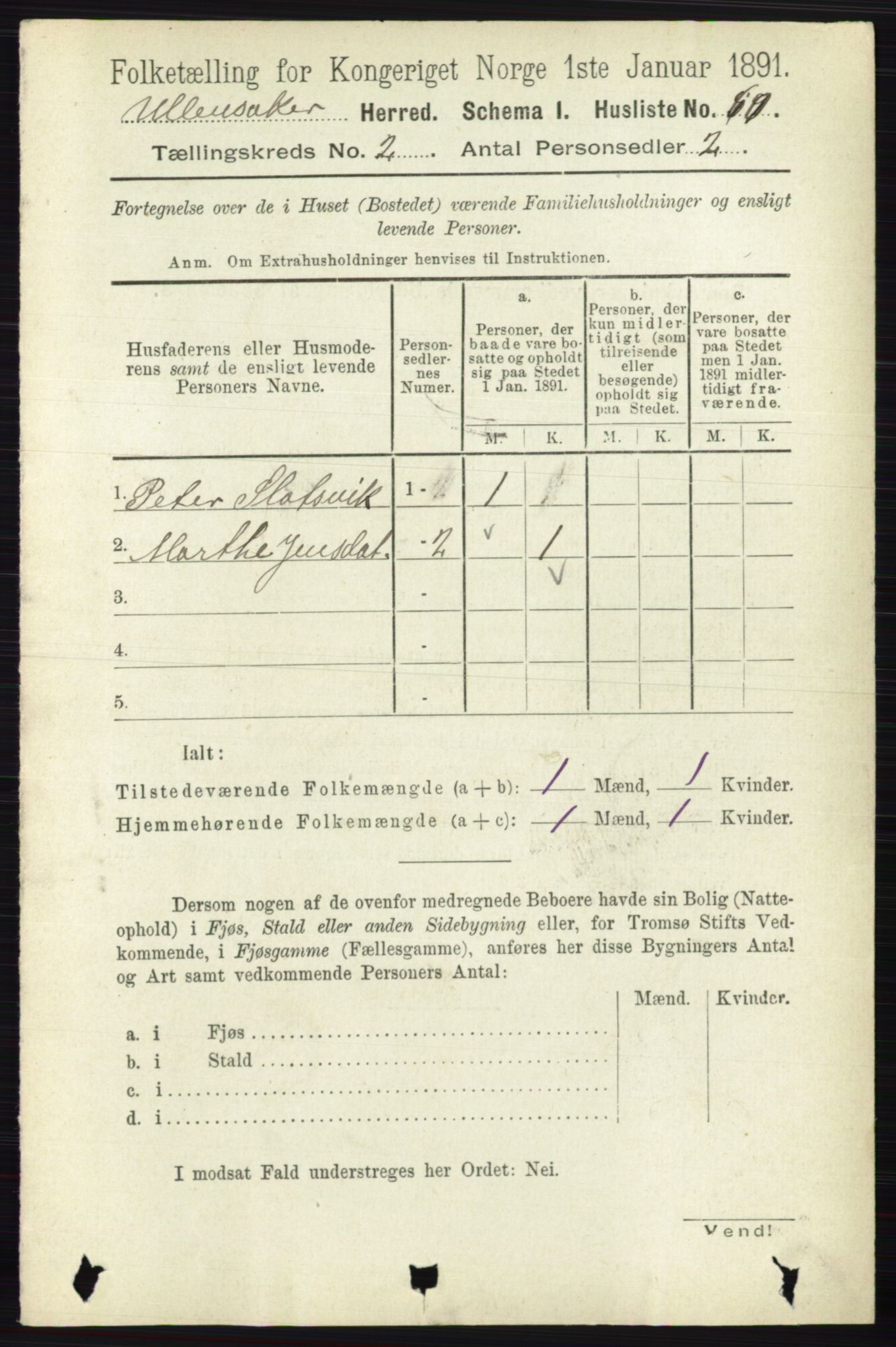 RA, 1891 census for 0235 Ullensaker, 1891, p. 693