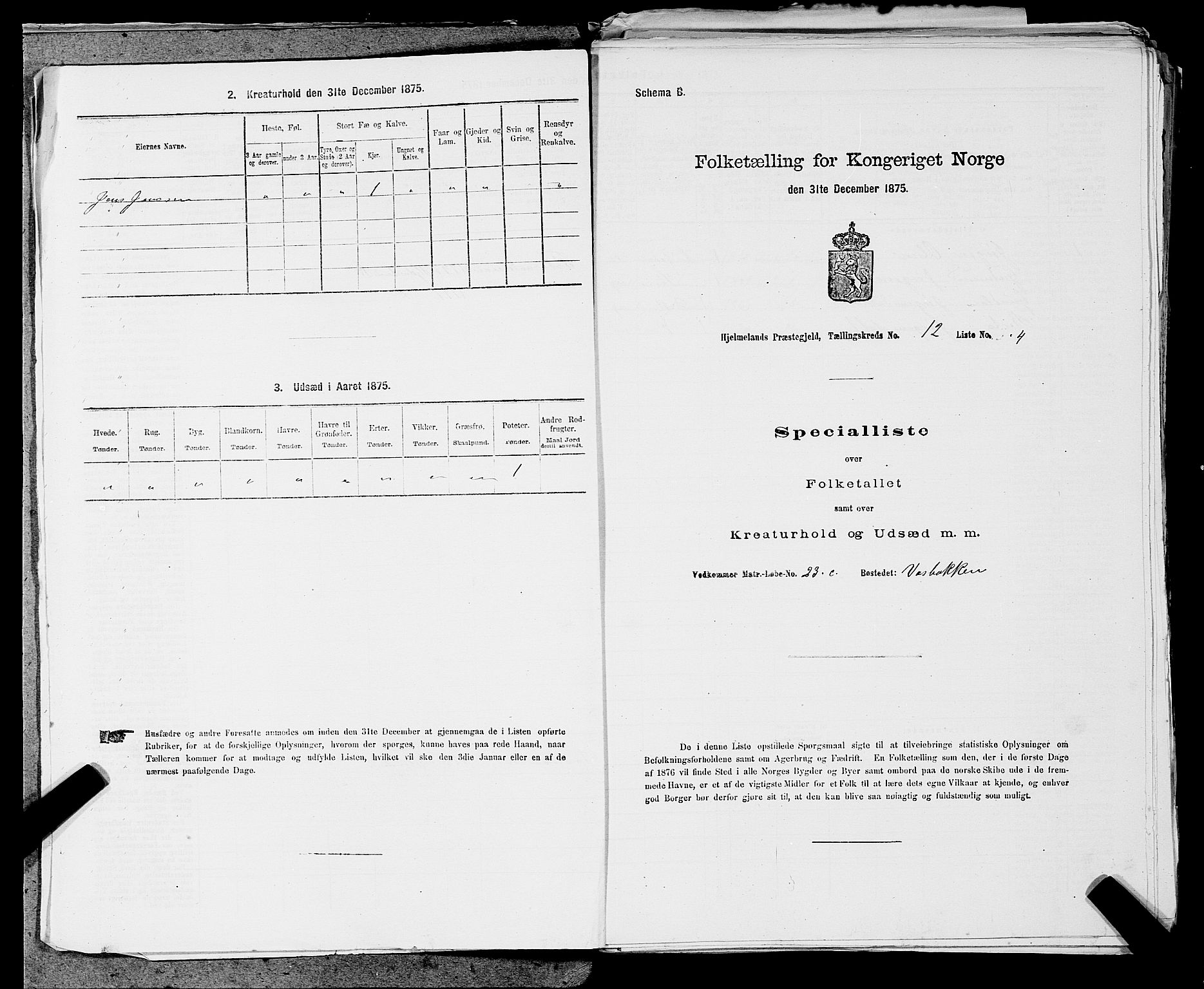 SAST, 1875 census for 1133P Hjelmeland, 1875, p. 1388