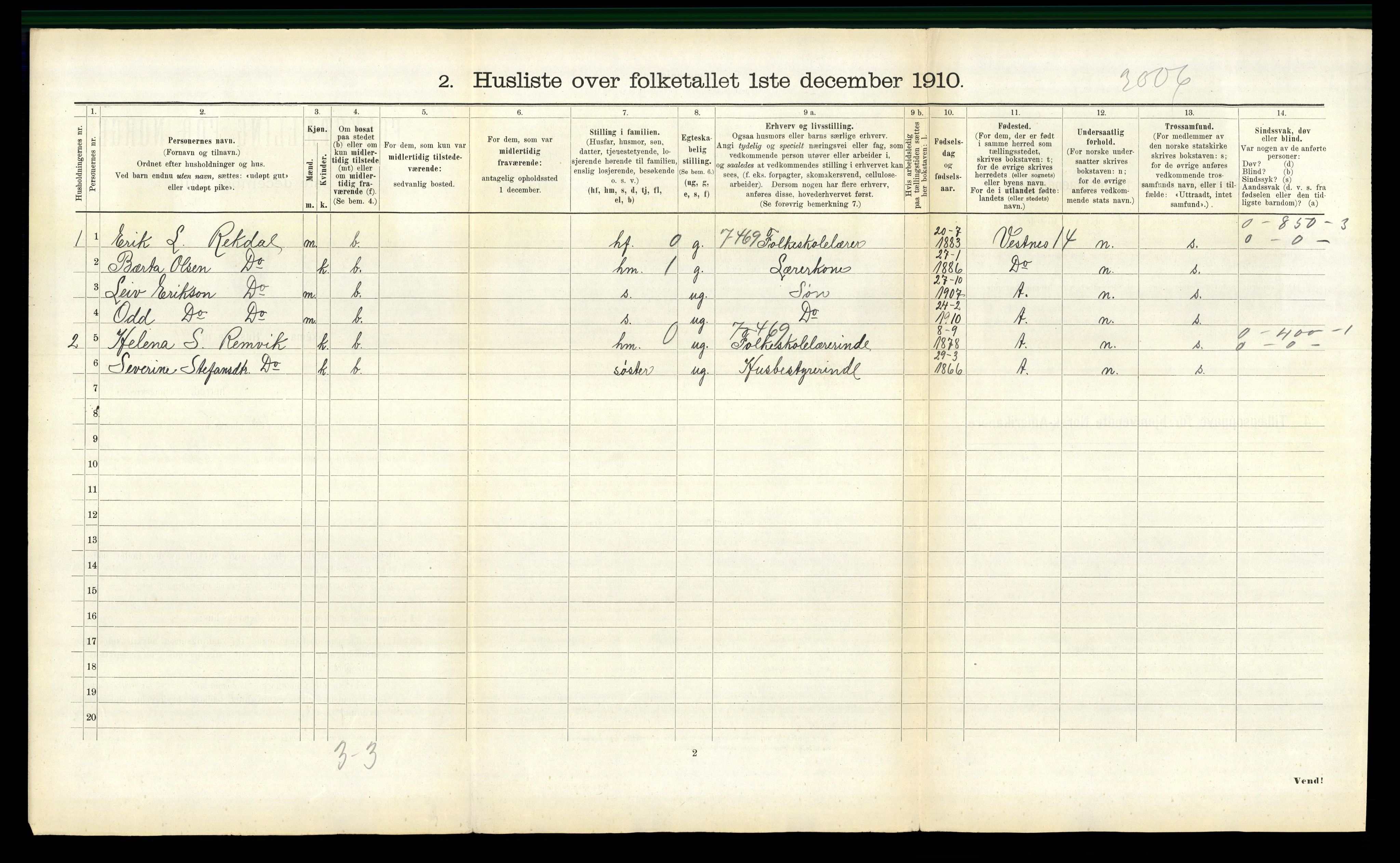 RA, 1910 census for Borgund, 1910, p. 1494