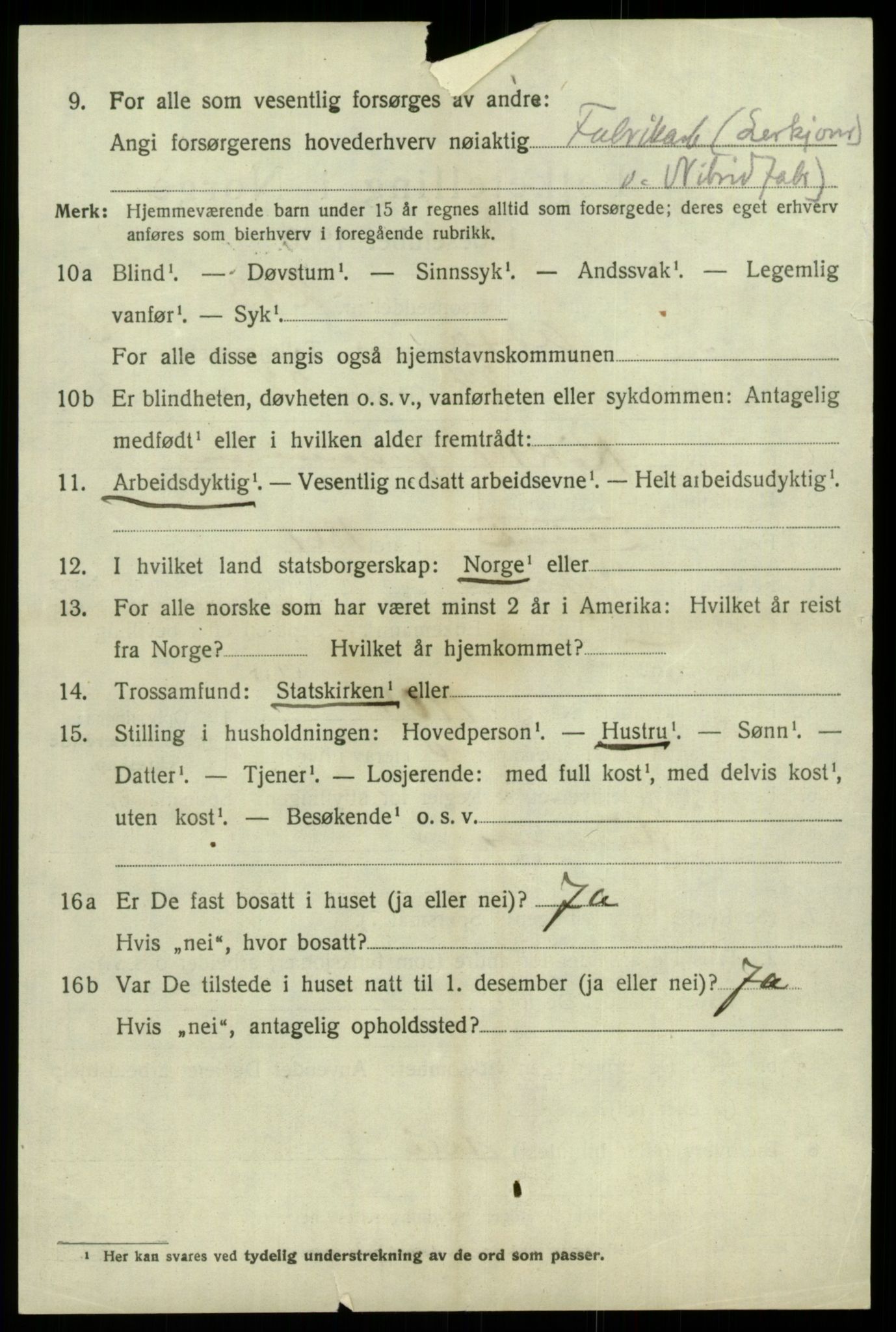 SAB, 1920 census for Odda, 1920, p. 3158