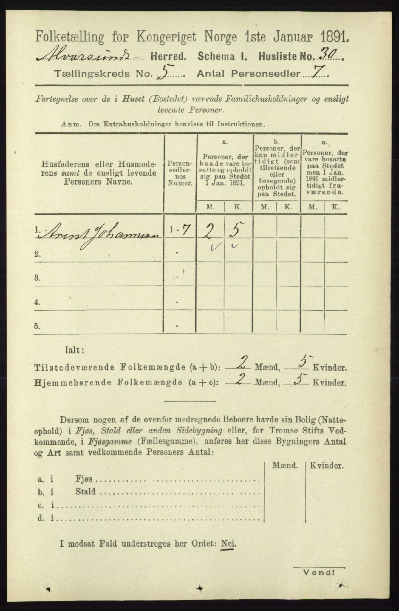 RA, 1891 census for 1257 Alversund, 1891, p. 1787