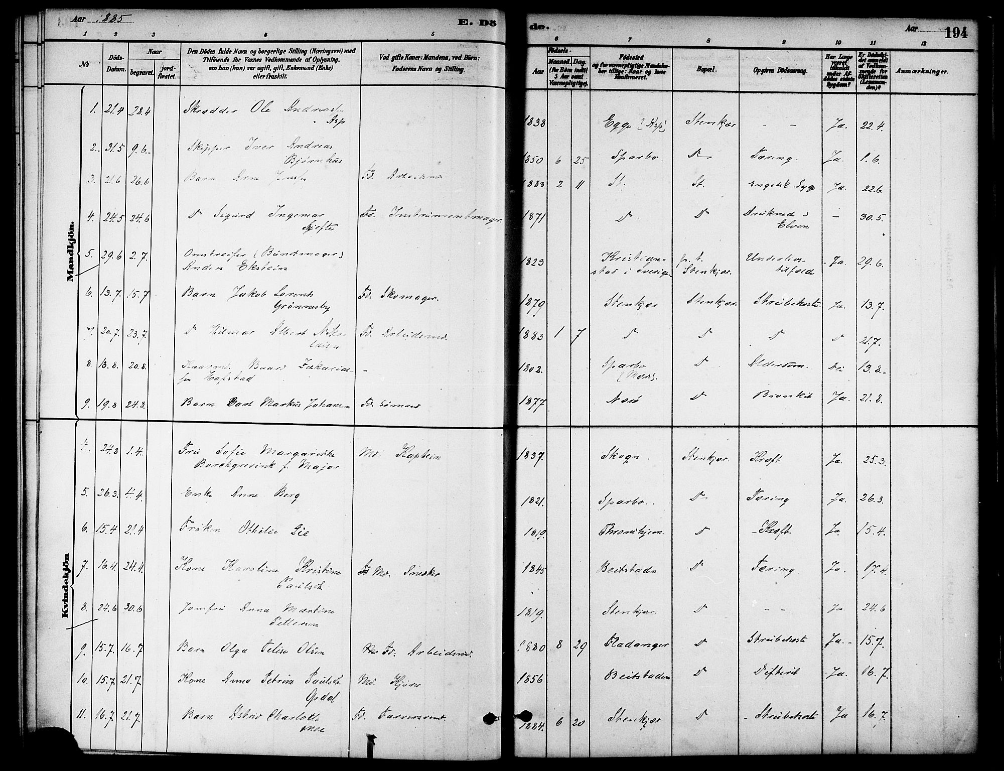 Ministerialprotokoller, klokkerbøker og fødselsregistre - Nord-Trøndelag, SAT/A-1458/739/L0371: Parish register (official) no. 739A03, 1881-1895, p. 194