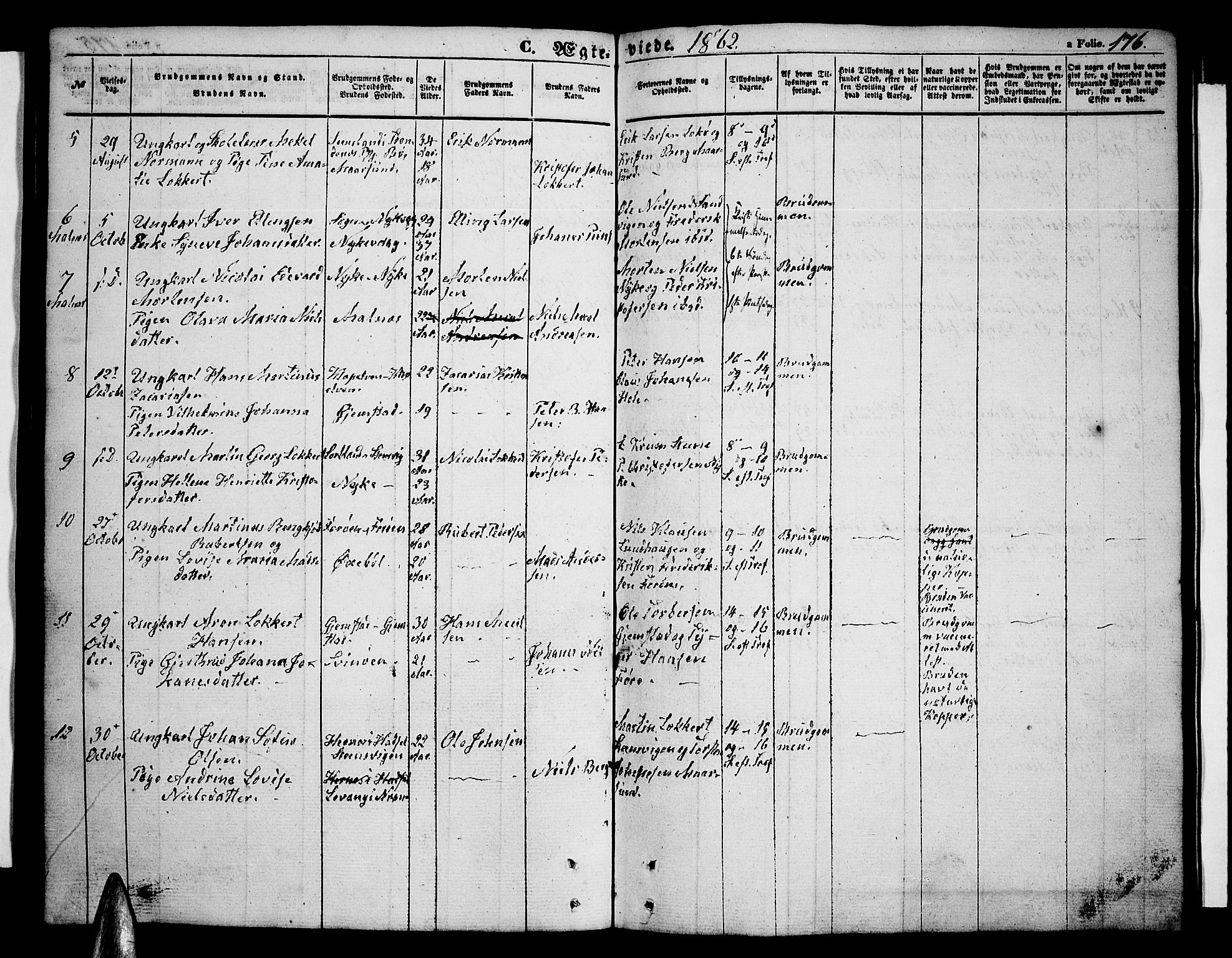 Ministerialprotokoller, klokkerbøker og fødselsregistre - Nordland, SAT/A-1459/891/L1313: Parish register (copy) no. 891C02, 1856-1870, p. 176
