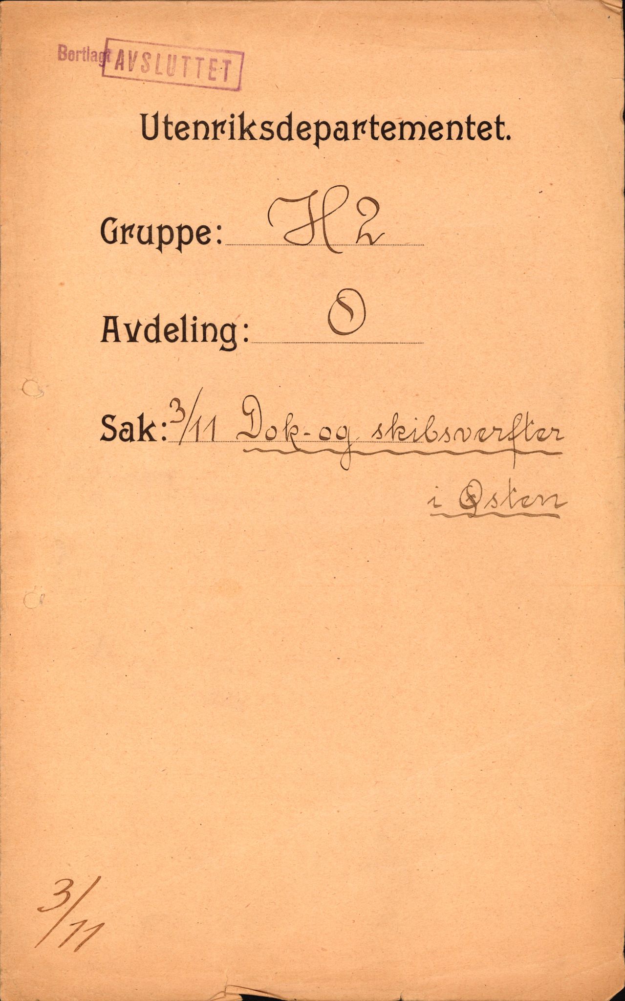 Utenriksdepartementet, AV/RA-S-2259, 1911