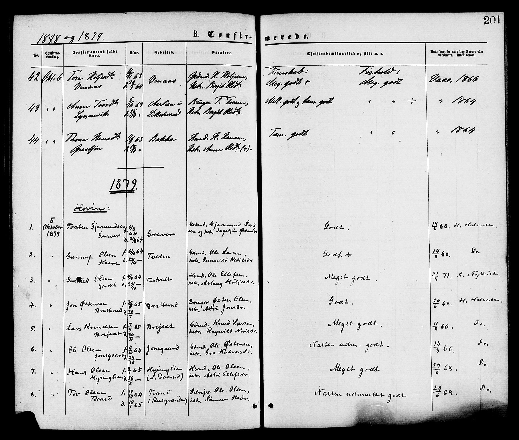 Gransherad kirkebøker, SAKO/A-267/F/Fa/L0004: Parish register (official) no. I 4, 1871-1886, p. 201