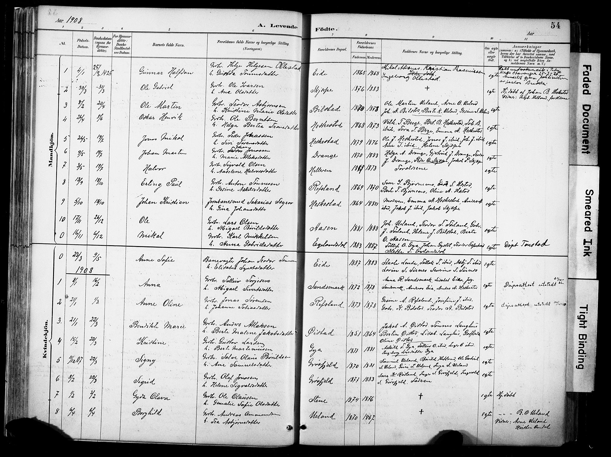 Lund sokneprestkontor, AV/SAST-A-101809/S06/L0012: Parish register (official) no. A 11, 1887-1921, p. 54