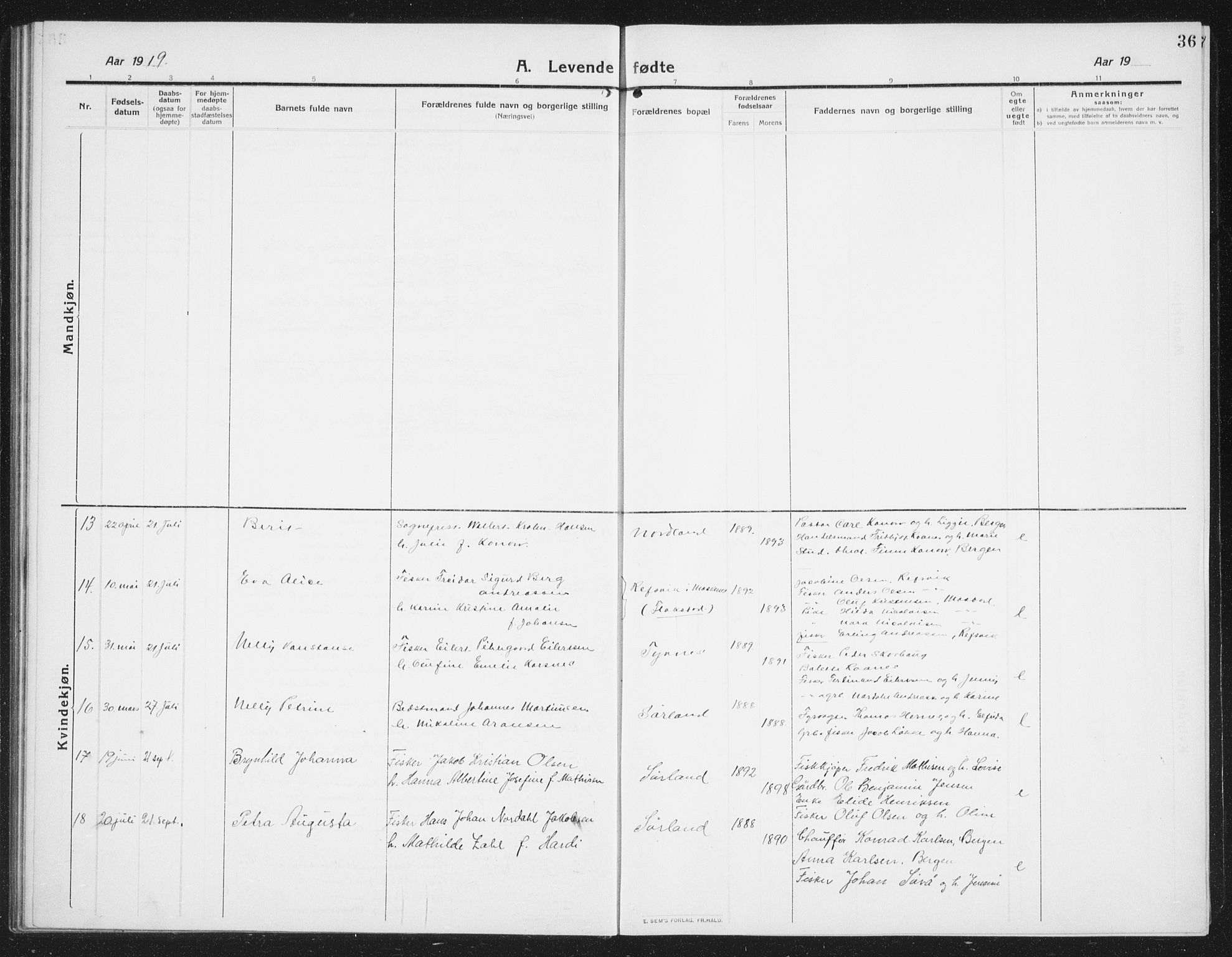 Ministerialprotokoller, klokkerbøker og fødselsregistre - Nordland, AV/SAT-A-1459/807/L0124: Parish register (copy) no. 807C02, 1910-1935, p. 36