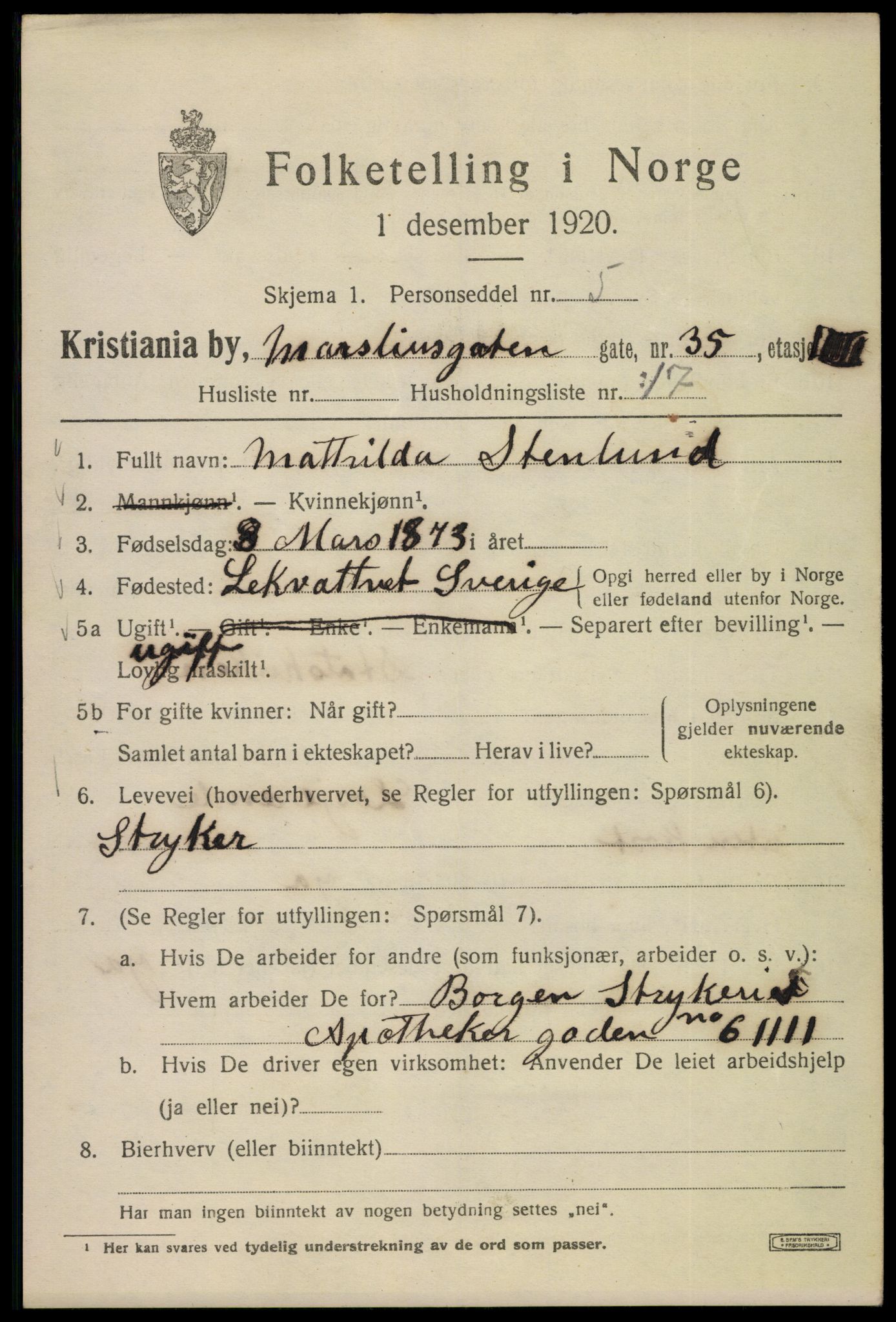 SAO, 1920 census for Kristiania, 1920, p. 392151