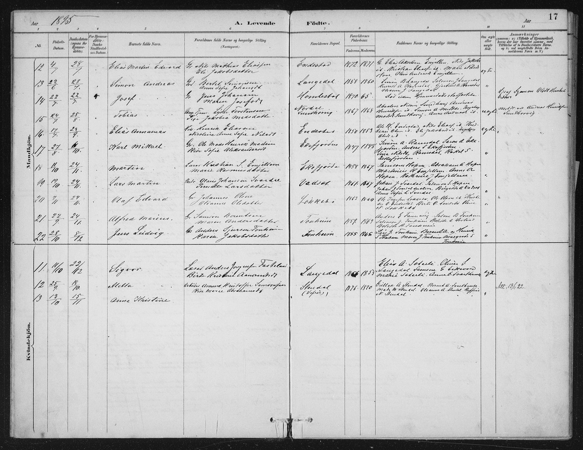 Kinn sokneprestembete, AV/SAB-A-80801/H/Haa/Haae/L0001: Parish register (official) no. E 1, 1890-1916, p. 17