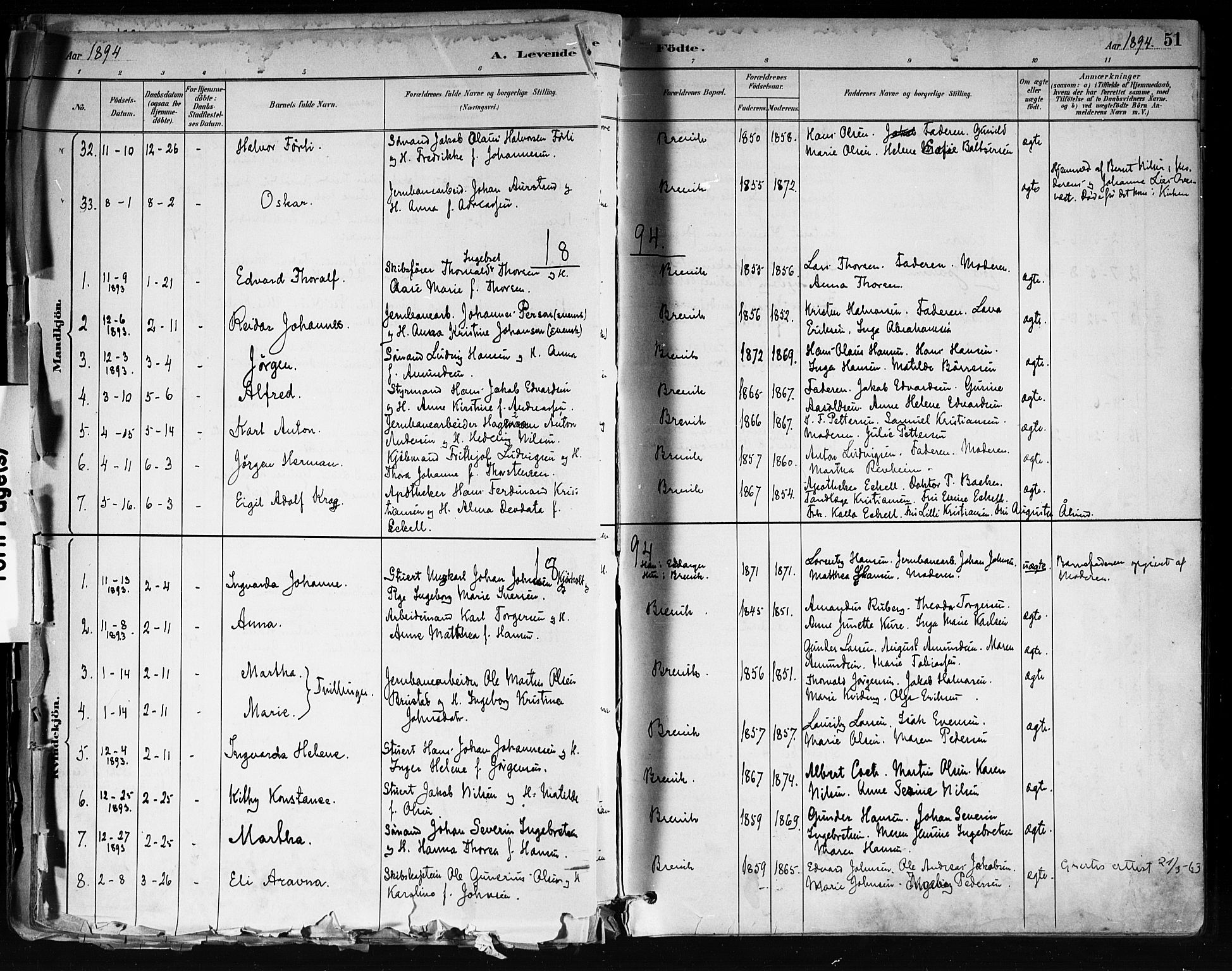 Brevik kirkebøker, AV/SAKO-A-255/F/Fa/L0007: Parish register (official) no. 7, 1882-1900, p. 51