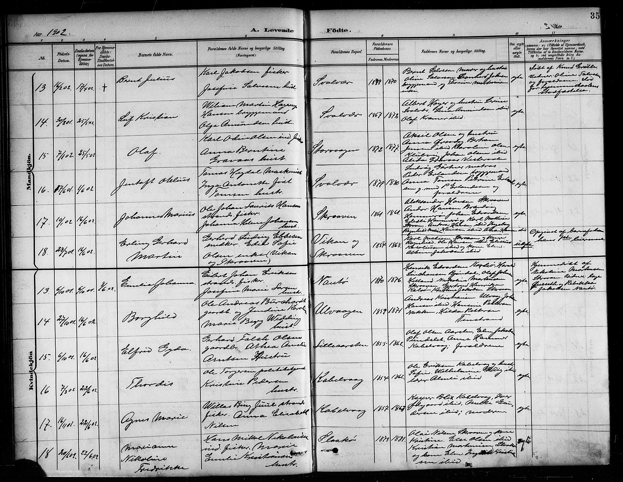 Ministerialprotokoller, klokkerbøker og fødselsregistre - Nordland, SAT/A-1459/874/L1078: Parish register (copy) no. 874C07, 1900-1907, p. 35