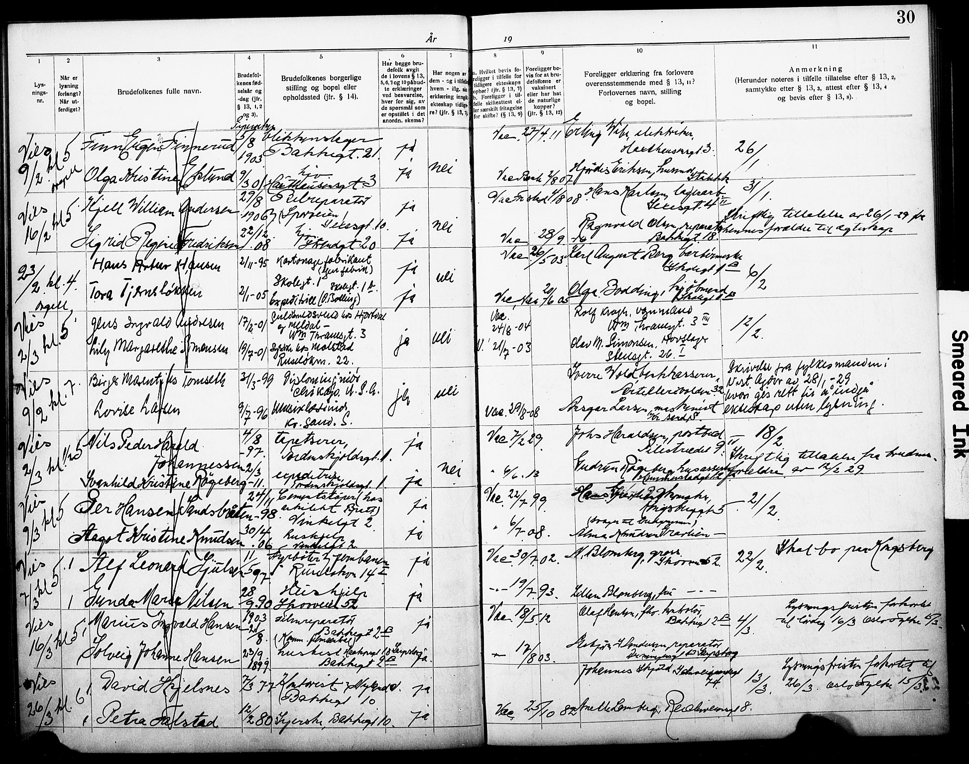Piperviken prestekontor Kirkebøker, SAO/A-10874/H/L0001: Banns register no. 1, 1919-1930, p. 30