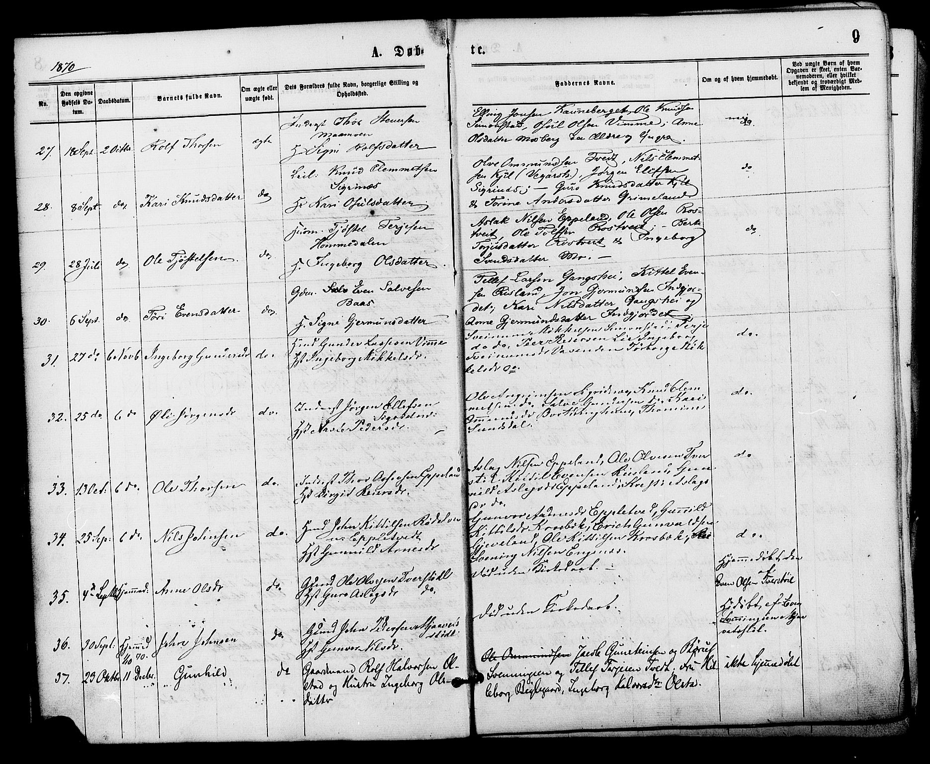 Åmli sokneprestkontor, AV/SAK-1111-0050/F/Fa/Fac/L0009: Parish register (official) no. A 9 /1, 1869-1884, p. 9