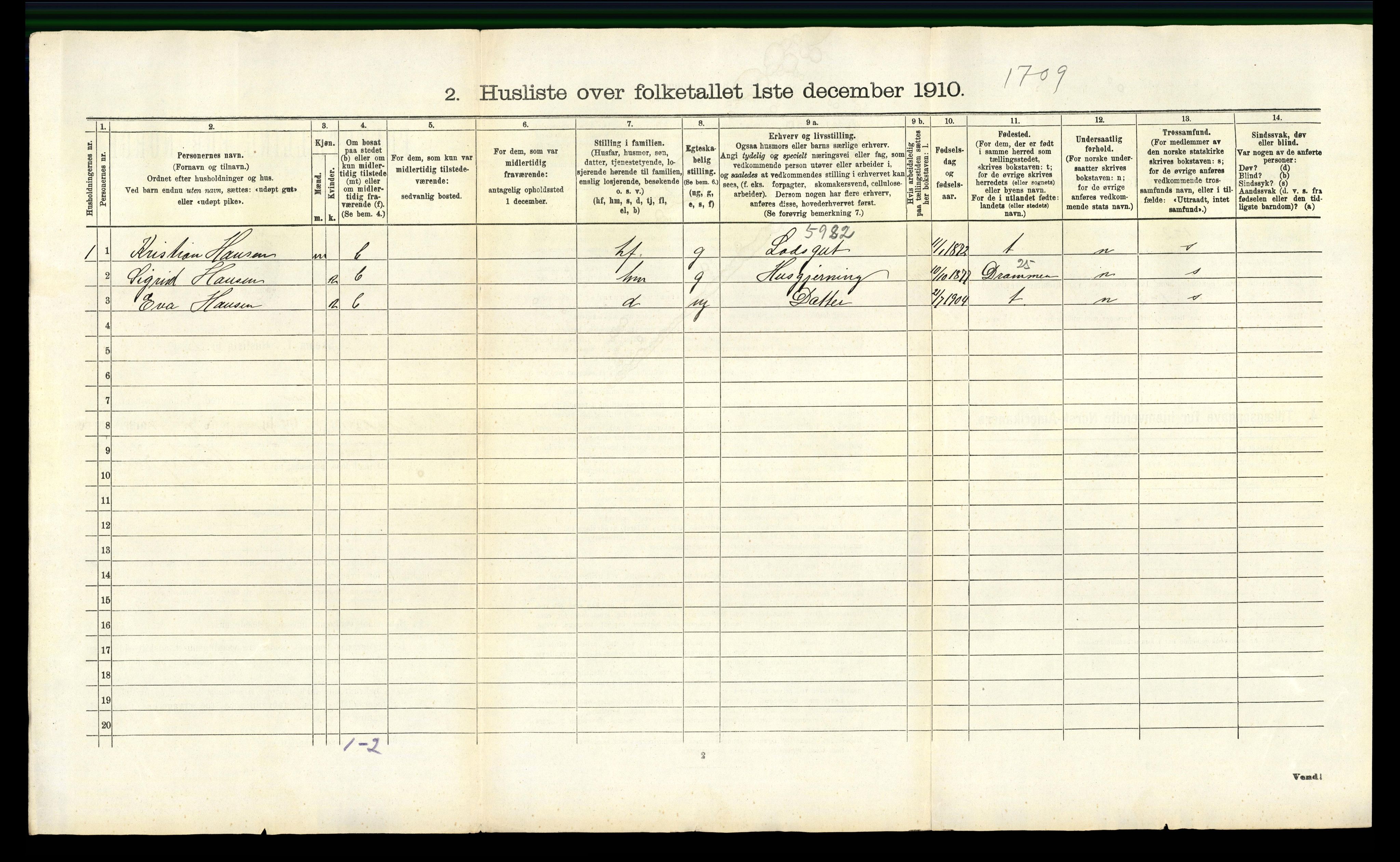 RA, 1910 census for Brunlanes, 1910, p. 1216