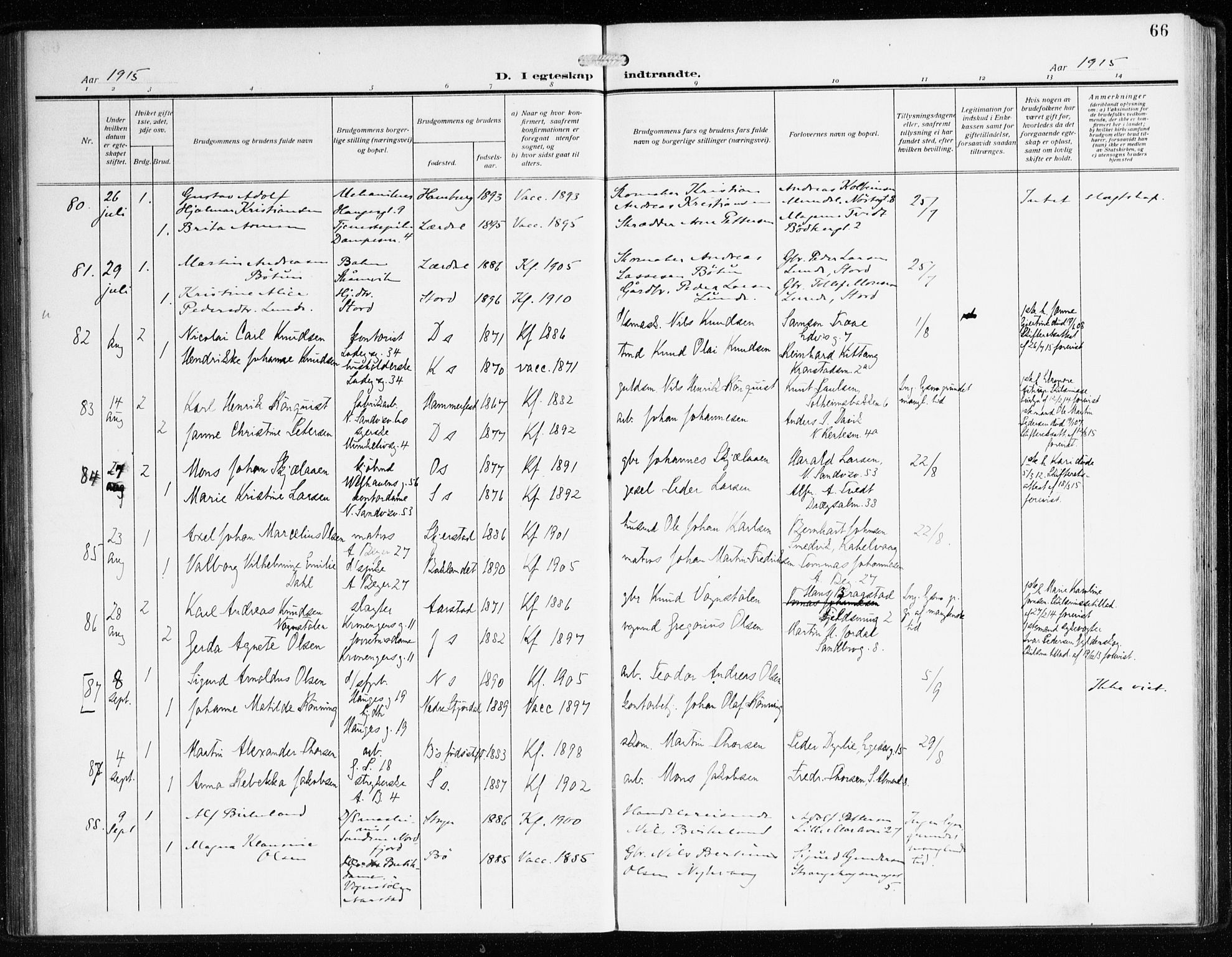 Sandviken Sokneprestembete, AV/SAB-A-77601/H/Ha/L0015: Parish register (official) no. D 2, 1911-1923, p. 66