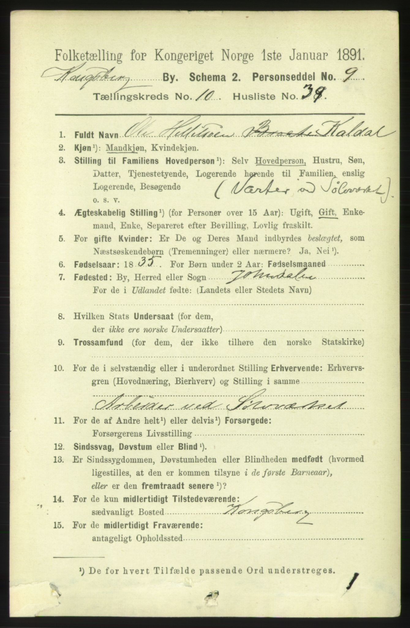 RA, 1891 census for 0604 Kongsberg, 1891, p. 6825