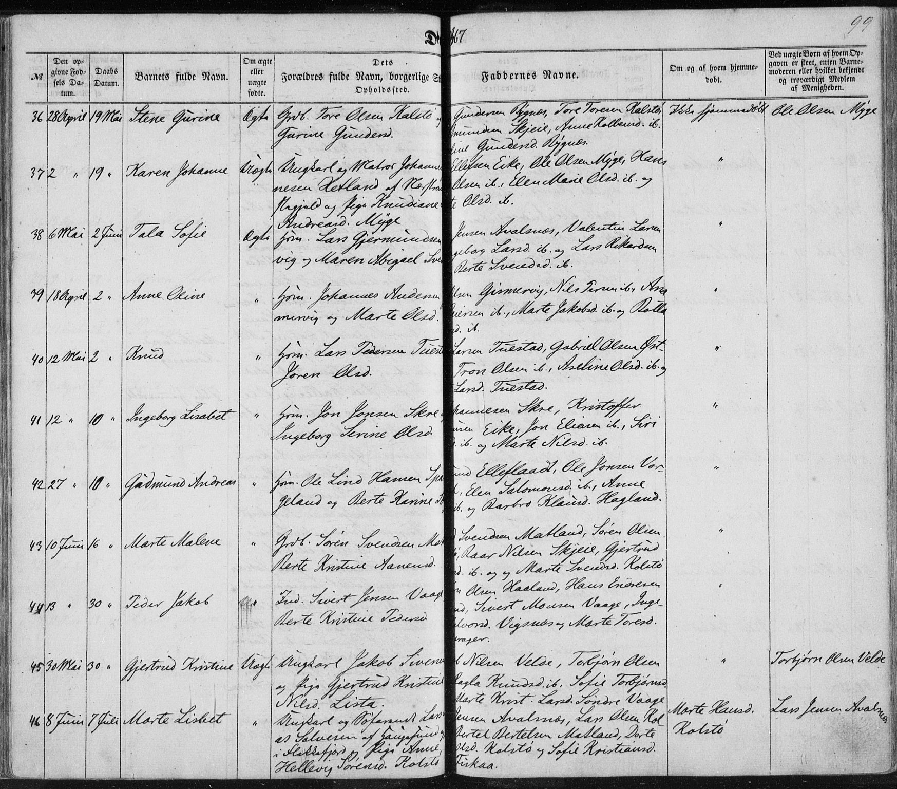 Avaldsnes sokneprestkontor, AV/SAST-A -101851/H/Ha/Haa/L0010: Parish register (official) no. A 10, 1857-1876, p. 99