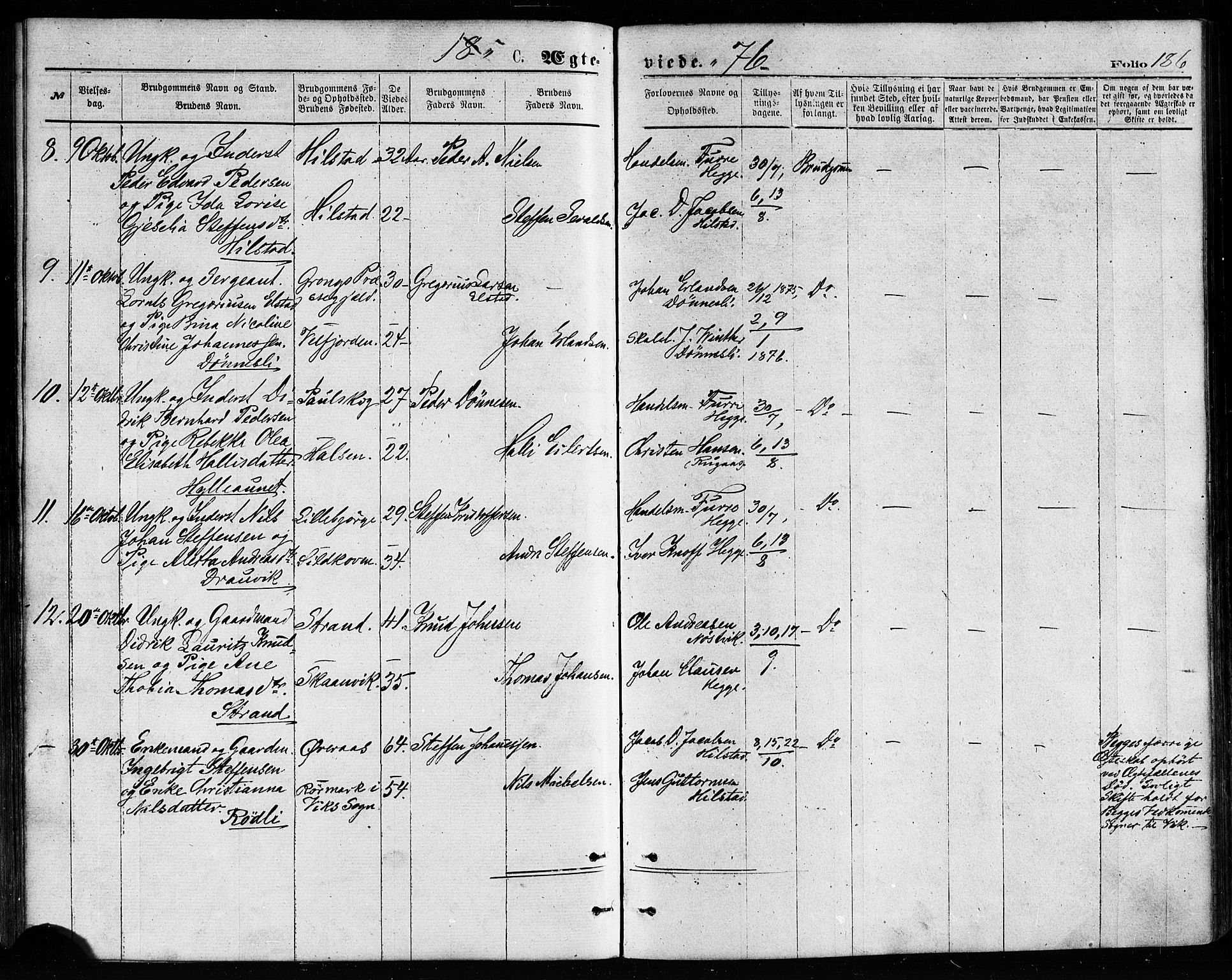 Ministerialprotokoller, klokkerbøker og fødselsregistre - Nordland, AV/SAT-A-1459/814/L0225: Parish register (official) no. 814A06, 1875-1885, p. 186