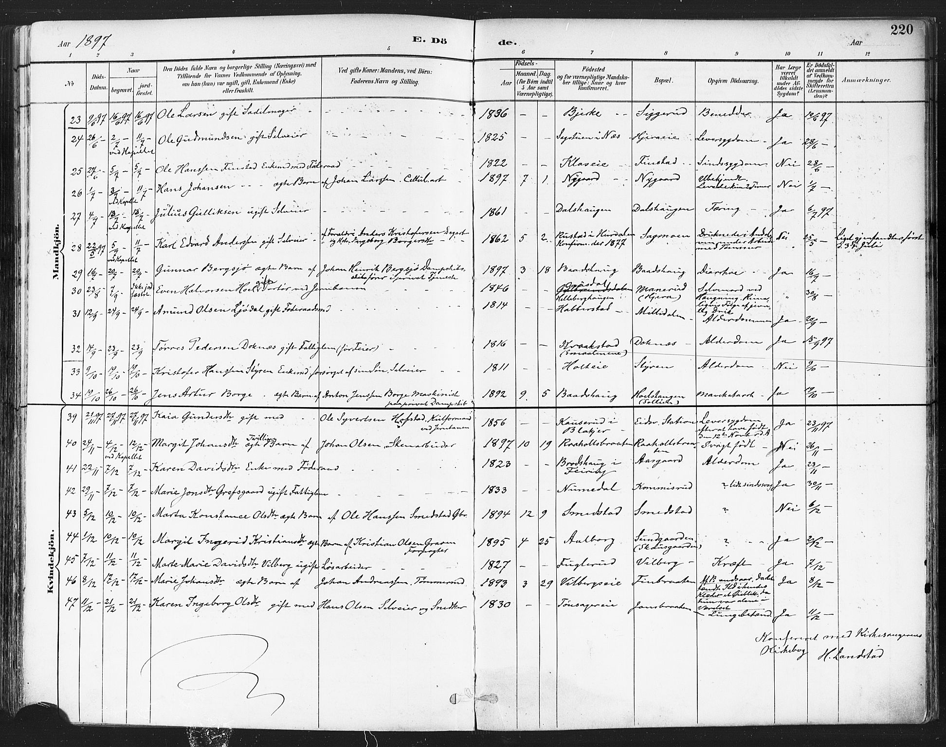 Eidsvoll prestekontor Kirkebøker, AV/SAO-A-10888/F/Fa/L0004: Parish register (official) no. I 4, 1891-1900, p. 220