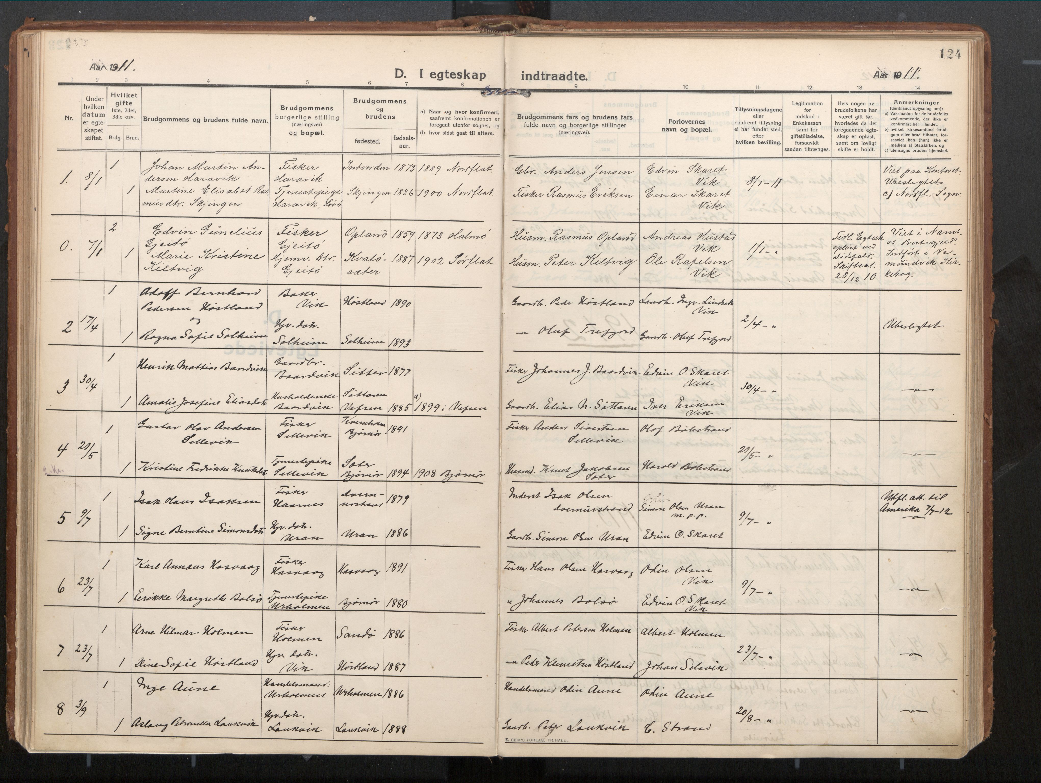 Ministerialprotokoller, klokkerbøker og fødselsregistre - Nord-Trøndelag, AV/SAT-A-1458/771/L0598: Parish register (official) no. 771A05, 1911-1937, p. 124