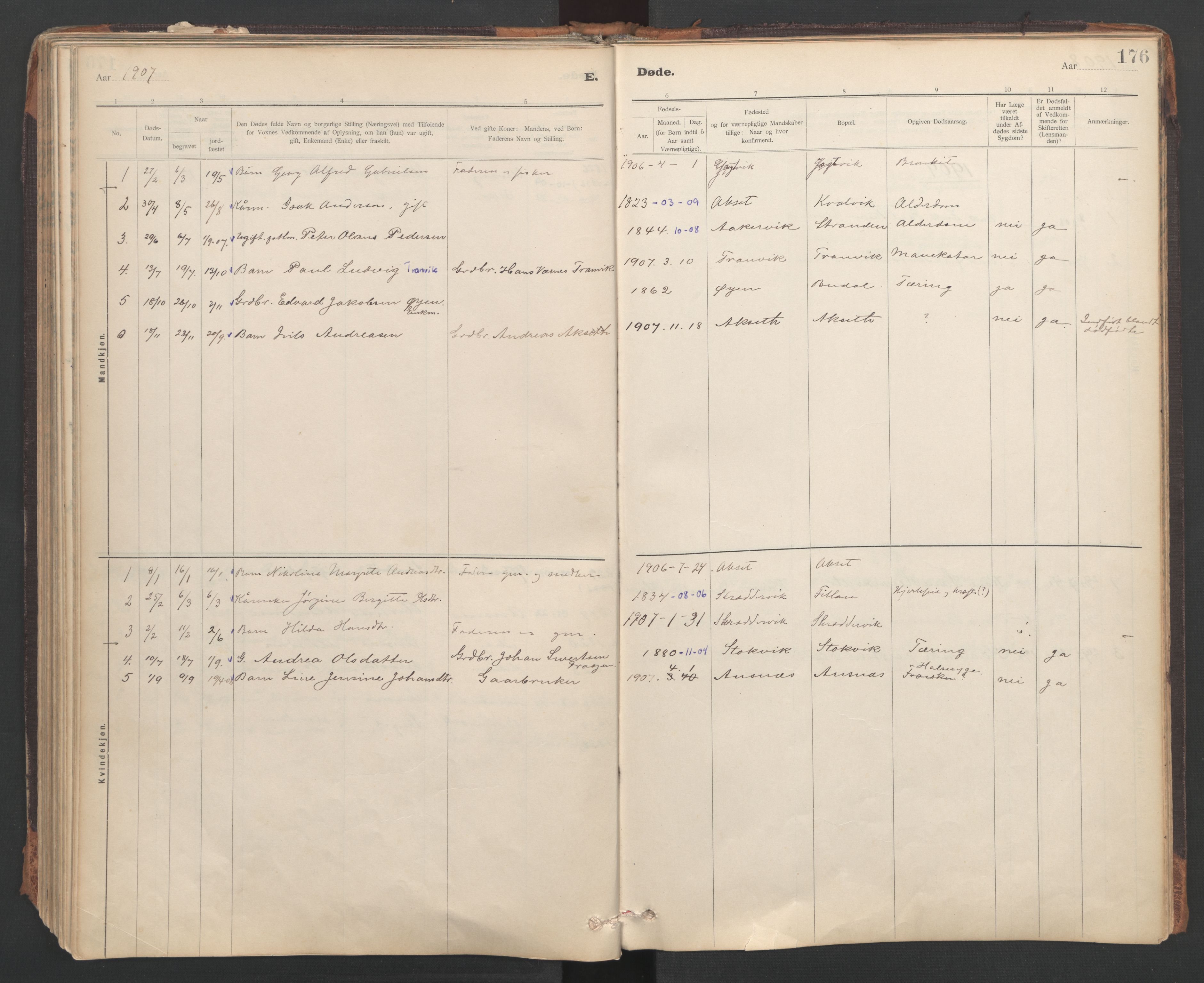 Ministerialprotokoller, klokkerbøker og fødselsregistre - Sør-Trøndelag, SAT/A-1456/637/L0559: Parish register (official) no. 637A02, 1899-1923, p. 176