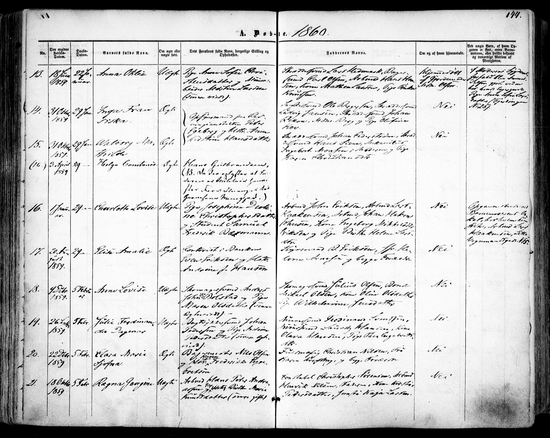 Oslo domkirke Kirkebøker, SAO/A-10752/F/Fa/L0015: Parish register (official) no. 15, 1857-1871, p. 144