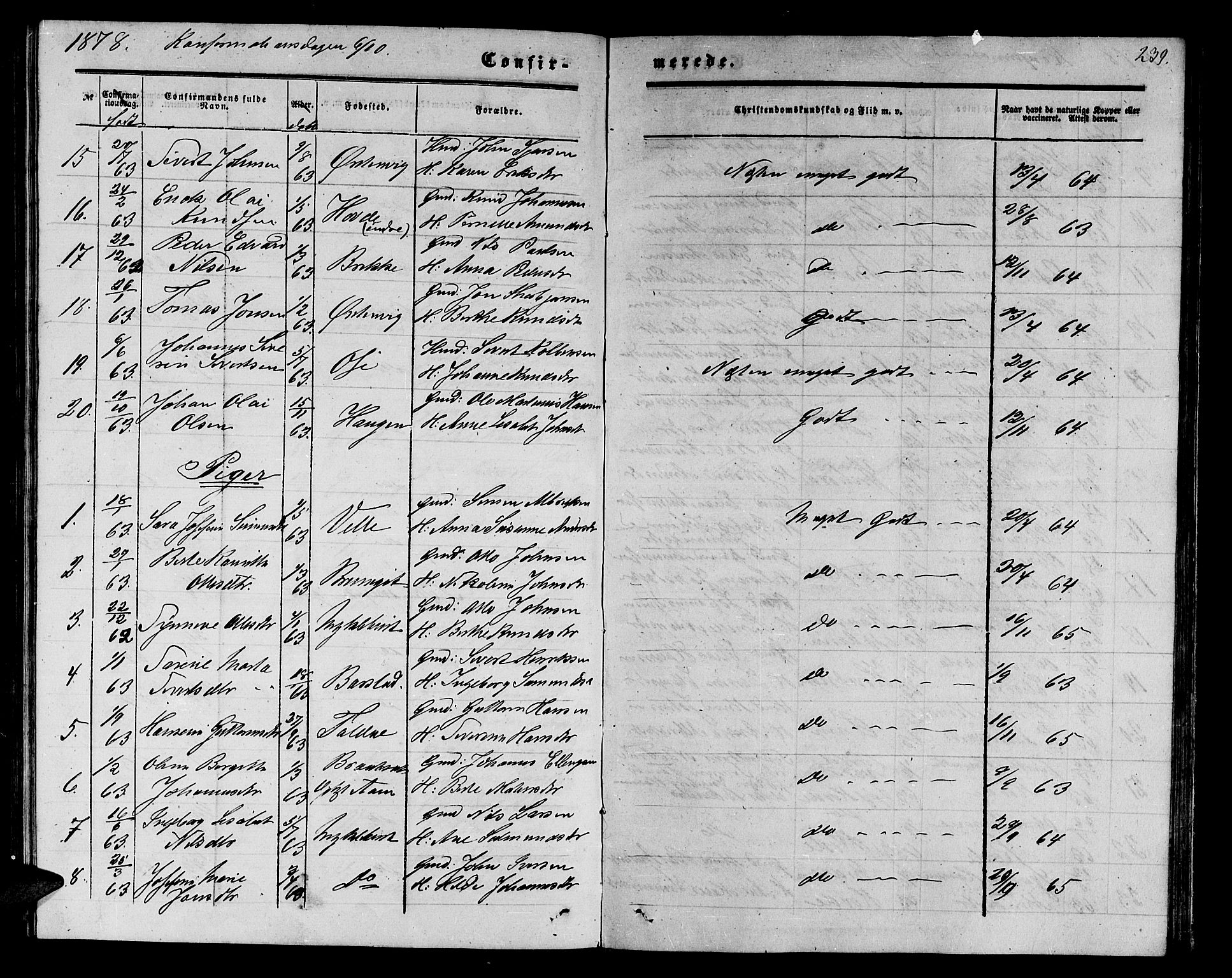 Ministerialprotokoller, klokkerbøker og fødselsregistre - Møre og Romsdal, AV/SAT-A-1454/513/L0188: Parish register (copy) no. 513C02, 1865-1882, p. 239