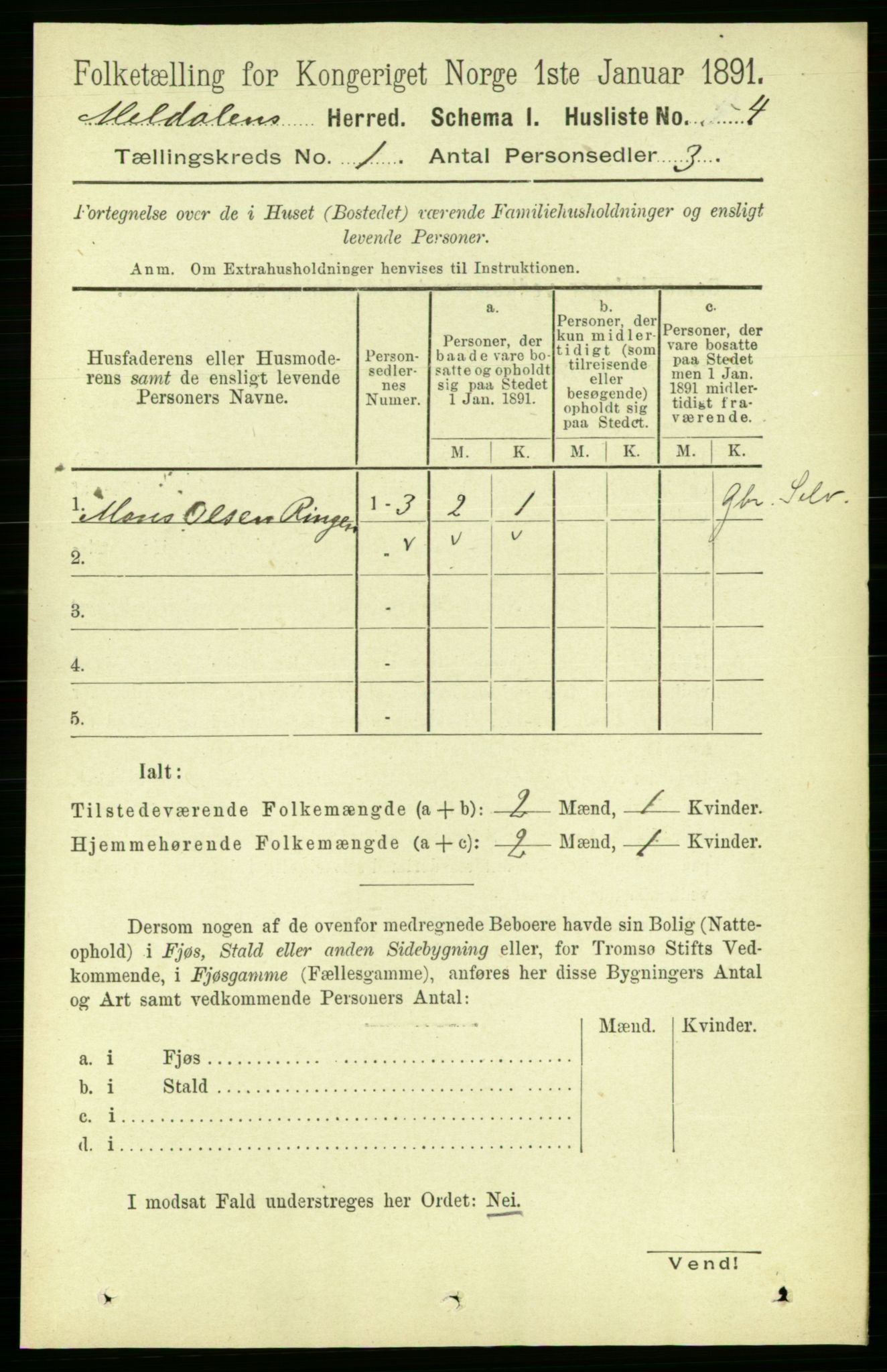 RA, 1891 census for 1636 Meldal, 1891, p. 30