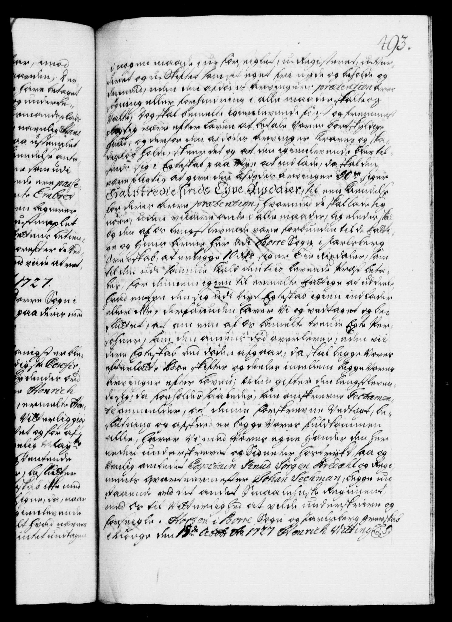 Danske Kanselli 1572-1799, RA/EA-3023/F/Fc/Fca/Fcaa/L0025: Norske registre, 1726-1728, p. 493a