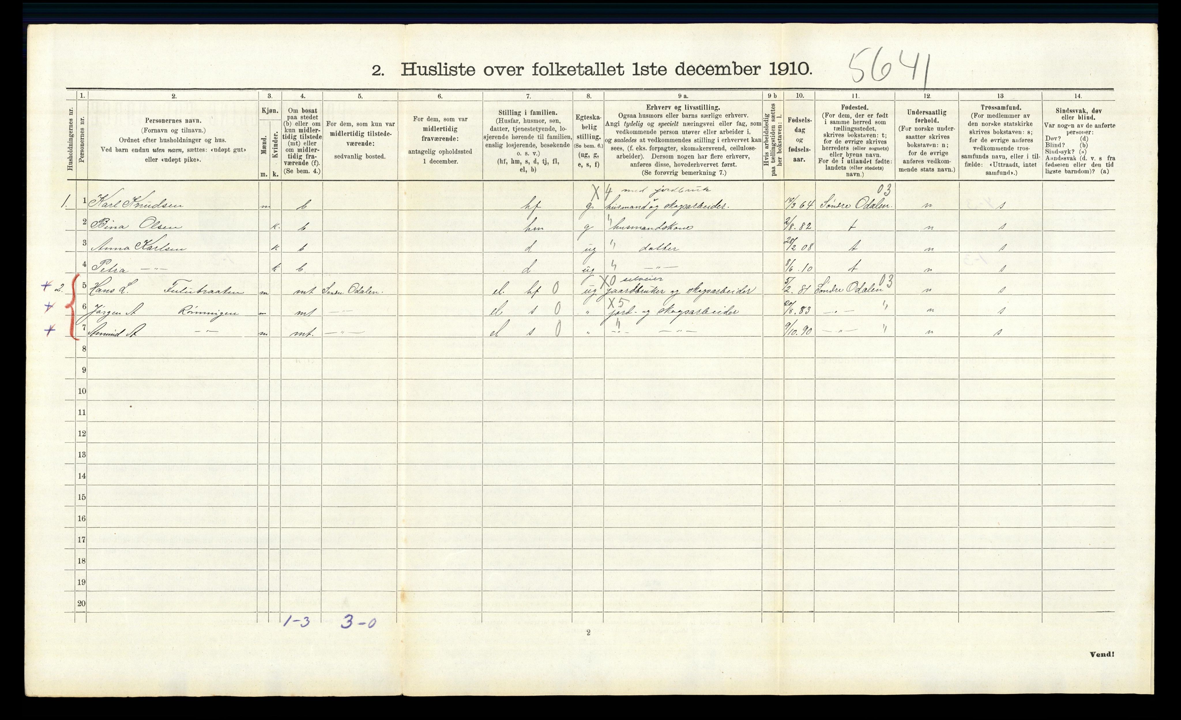 RA, 1910 census for Vinger, 1910, p. 1100