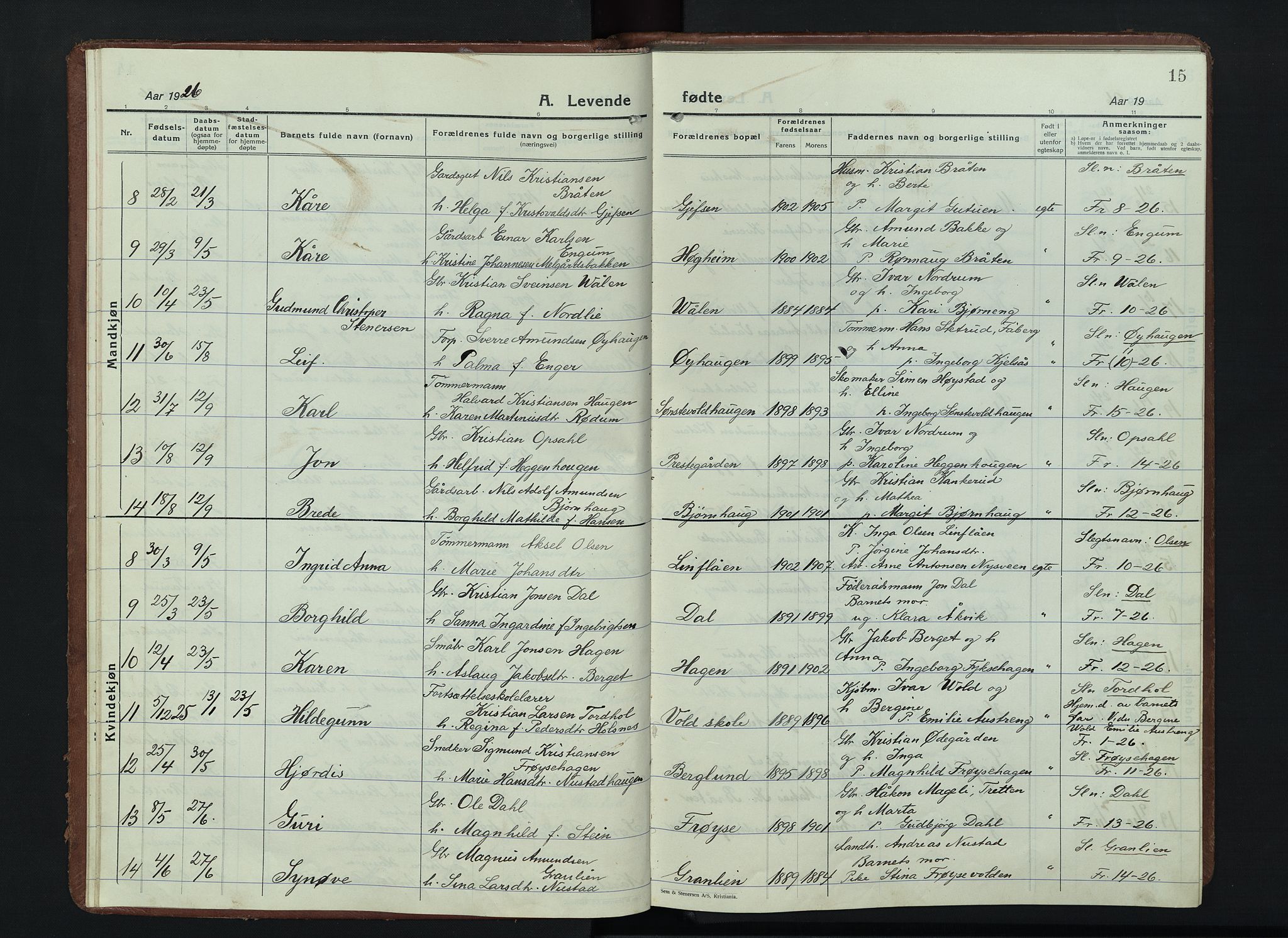 Østre Gausdal prestekontor, AV/SAH-PREST-092/H/Ha/Hab/L0006: Parish register (copy) no. 6, 1922-1945, p. 15