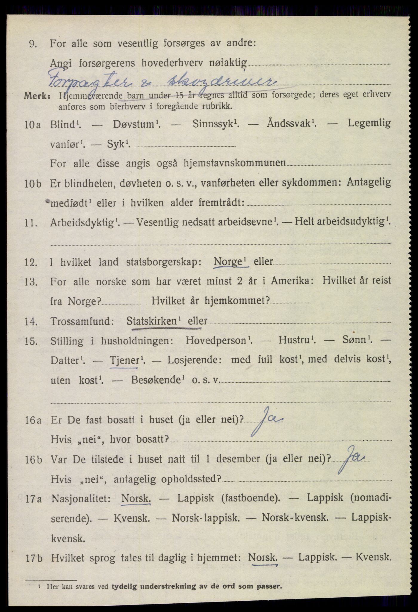 SAT, 1920 census for Kolvereid, 1920, p. 3940